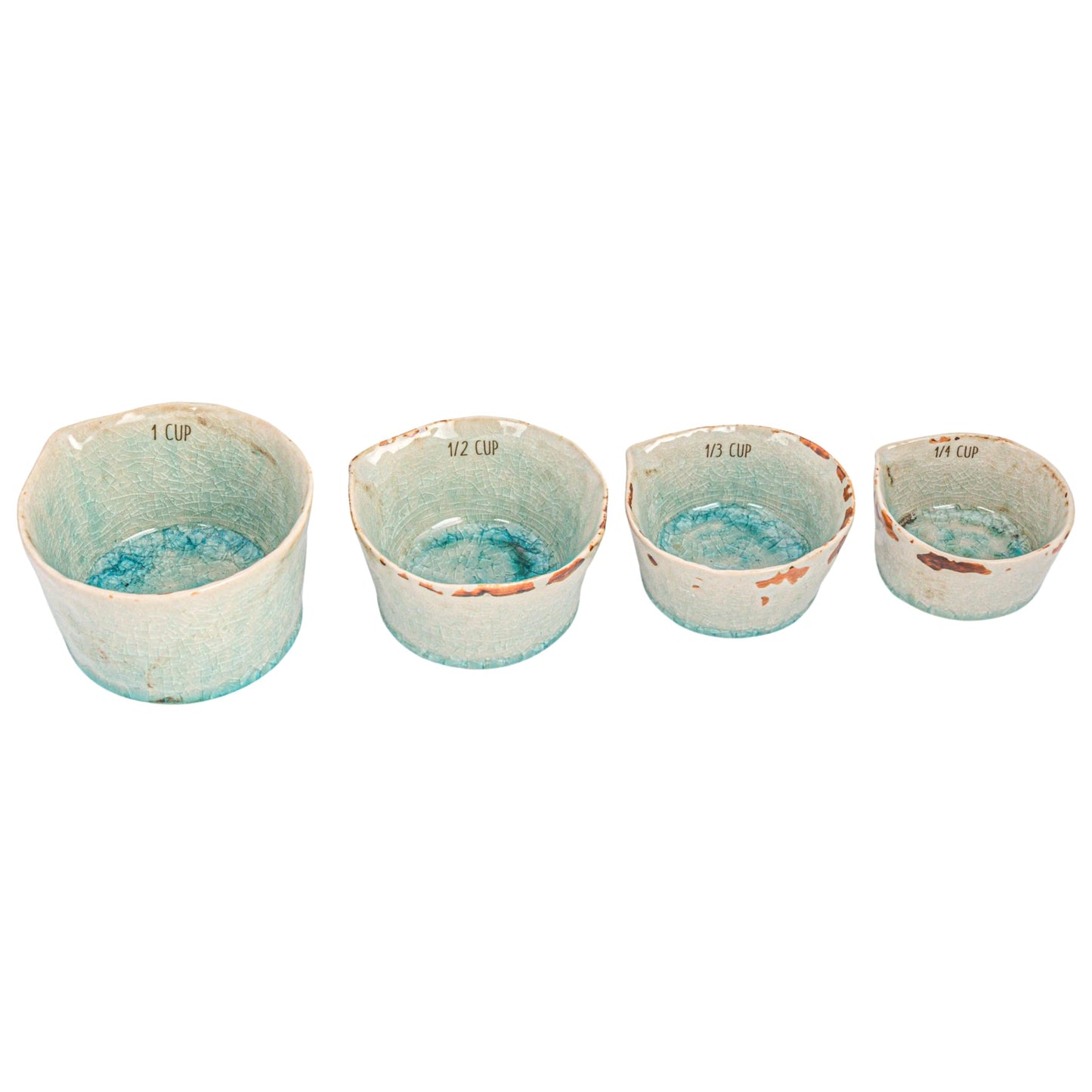 Creative Co-Op Stoneware Measuring Cups with Reactive Crackle Glaze, Green, Set of 4