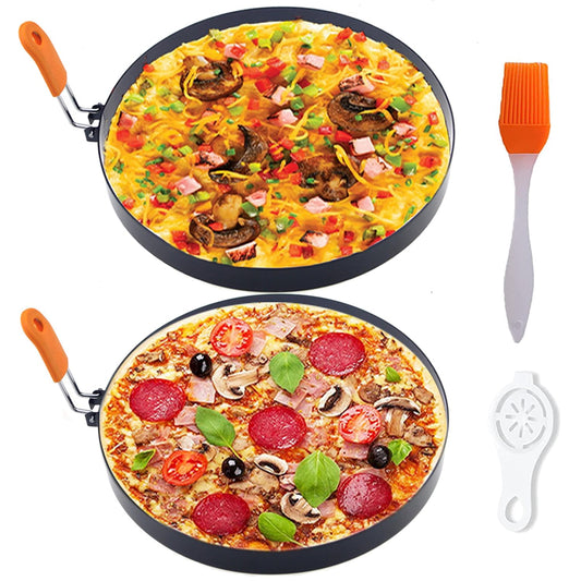 2 Packs 8" Large Omelette Ring for Griddle,8 Inch Stainless Steel Non-stick Omelet Ring, Round Pancake Rings Griddle Omelet Rings with Silicone Handle Grill Oil Brush & Egg Separator