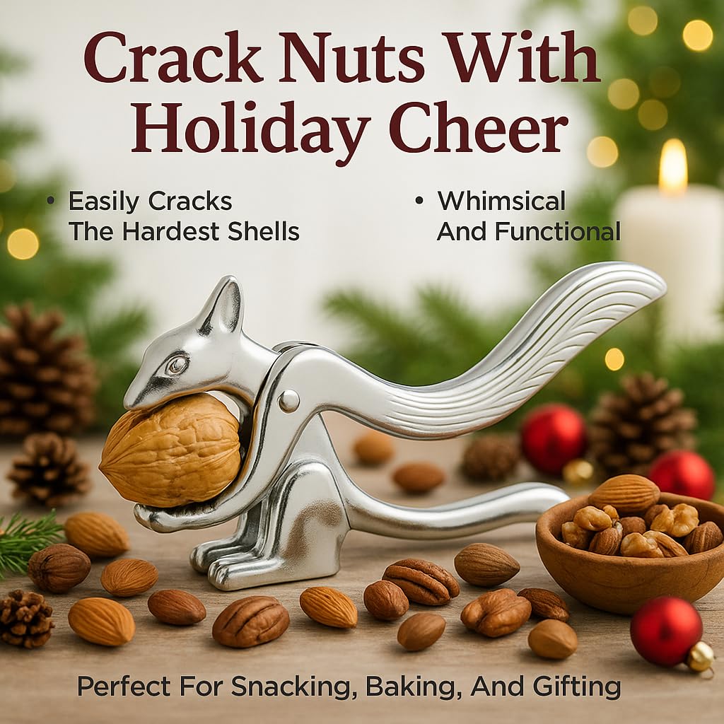 HIC Kitchen The Squirrel Nutcracker, Heavyweight Aluminum, Easy Nut Cracking Lever Tool For Almonds Walnuts Pecans And More