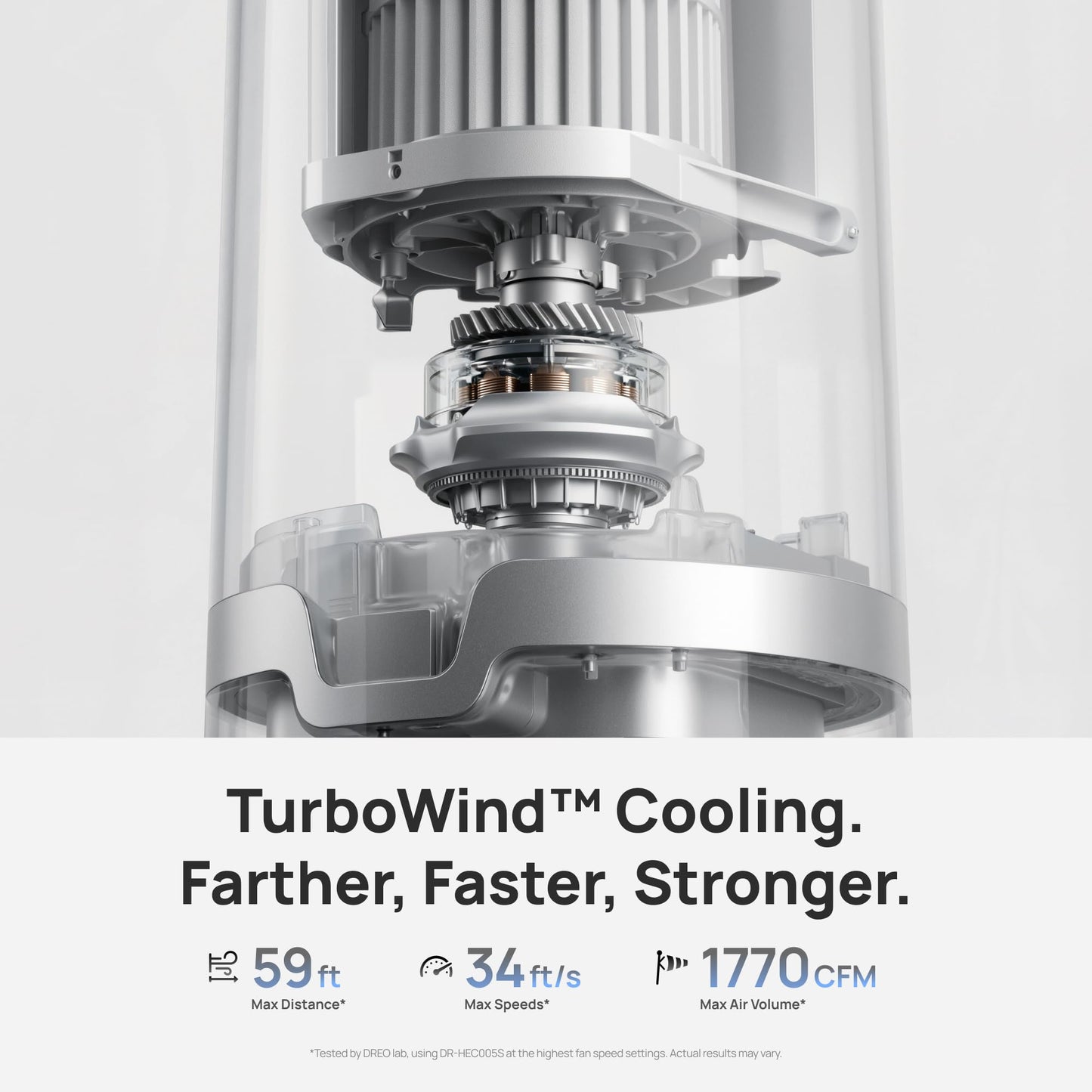 DREO TurboCool Misting Fan 765S, Fans that Blow Cold Air, 10°F Cooling, 34ft/s Fast Evaporative Air Cooler, 6L Tank, 20 dB Quiet DC Motor, 90° Tower Fan with 12 Speeds, 4 Modes for Home, Silver