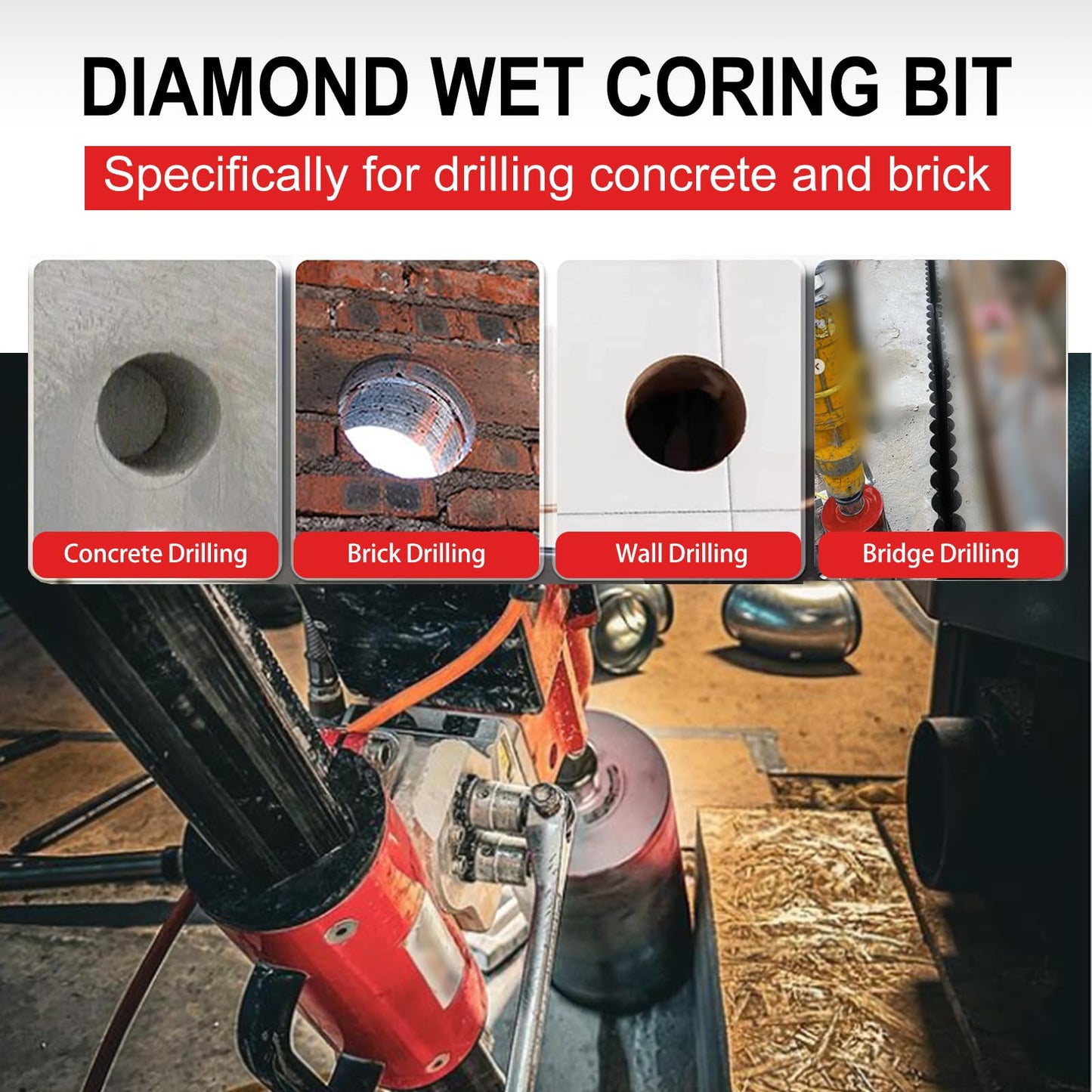 SALI Wet Diamond Core Drill Bits 6" (152mm) Diameter, 15" (380mm) Drilling Depth, Turbo Laser-Welded Segments(Wavy Teeth) with x1-1/4-7 Thread Core Bit for Rebar Concrete Brick Block Masonry Stone