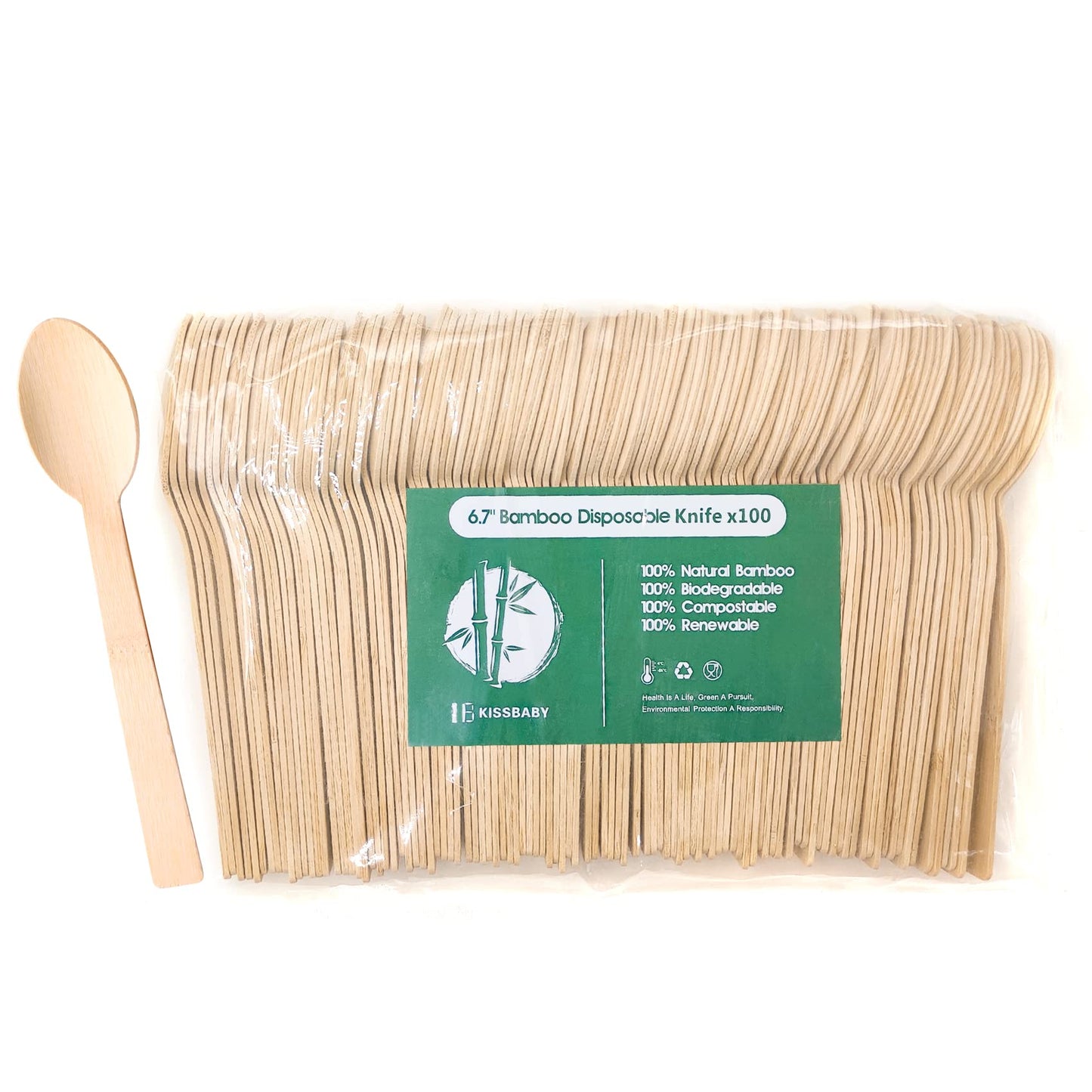 100% Bamboo Utensils -100 PK 6.7" Bamboo Spoons Disposable Cutlery Set Compostable Biodegradable Eco Friendly Renewable Flatware Spoon