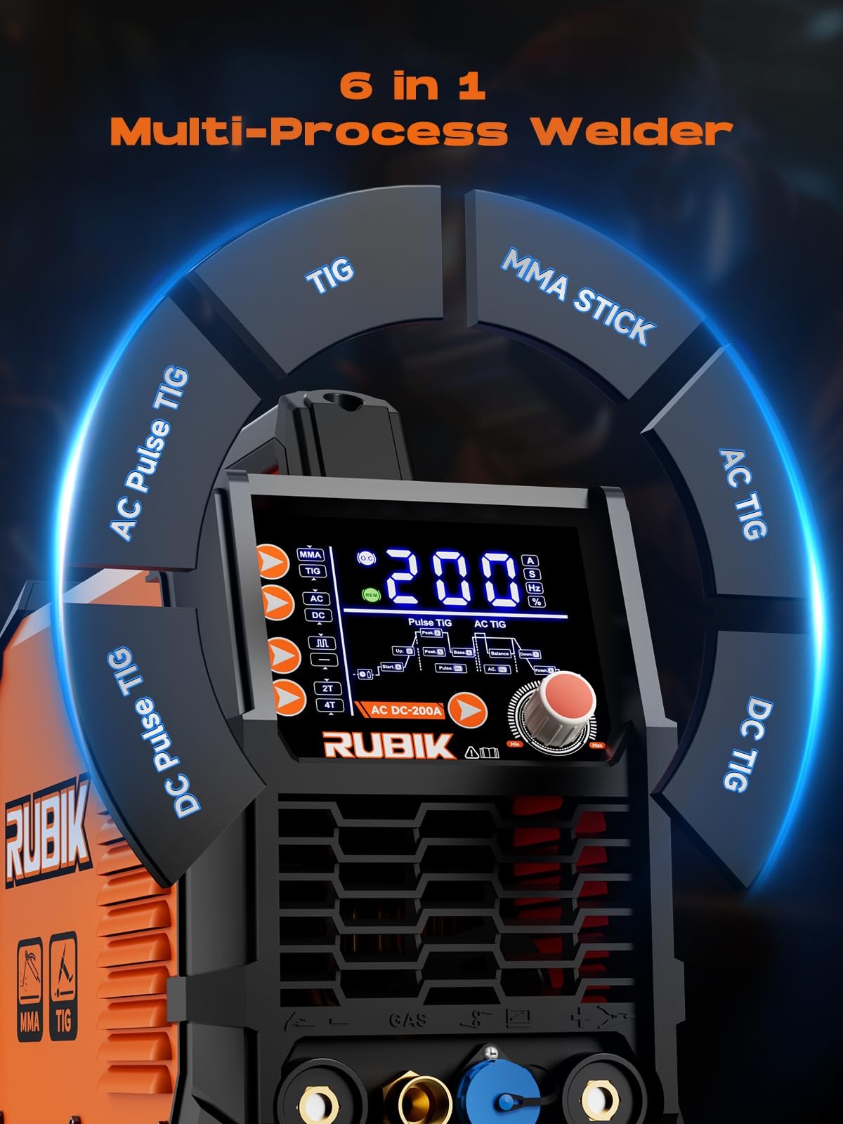 Rubik Stick Welder, ARC MMA 225Amp Electric Welding Machine and AC DC 200A TIG Welder with Pulse, 6 in 1 Aluminum Welder