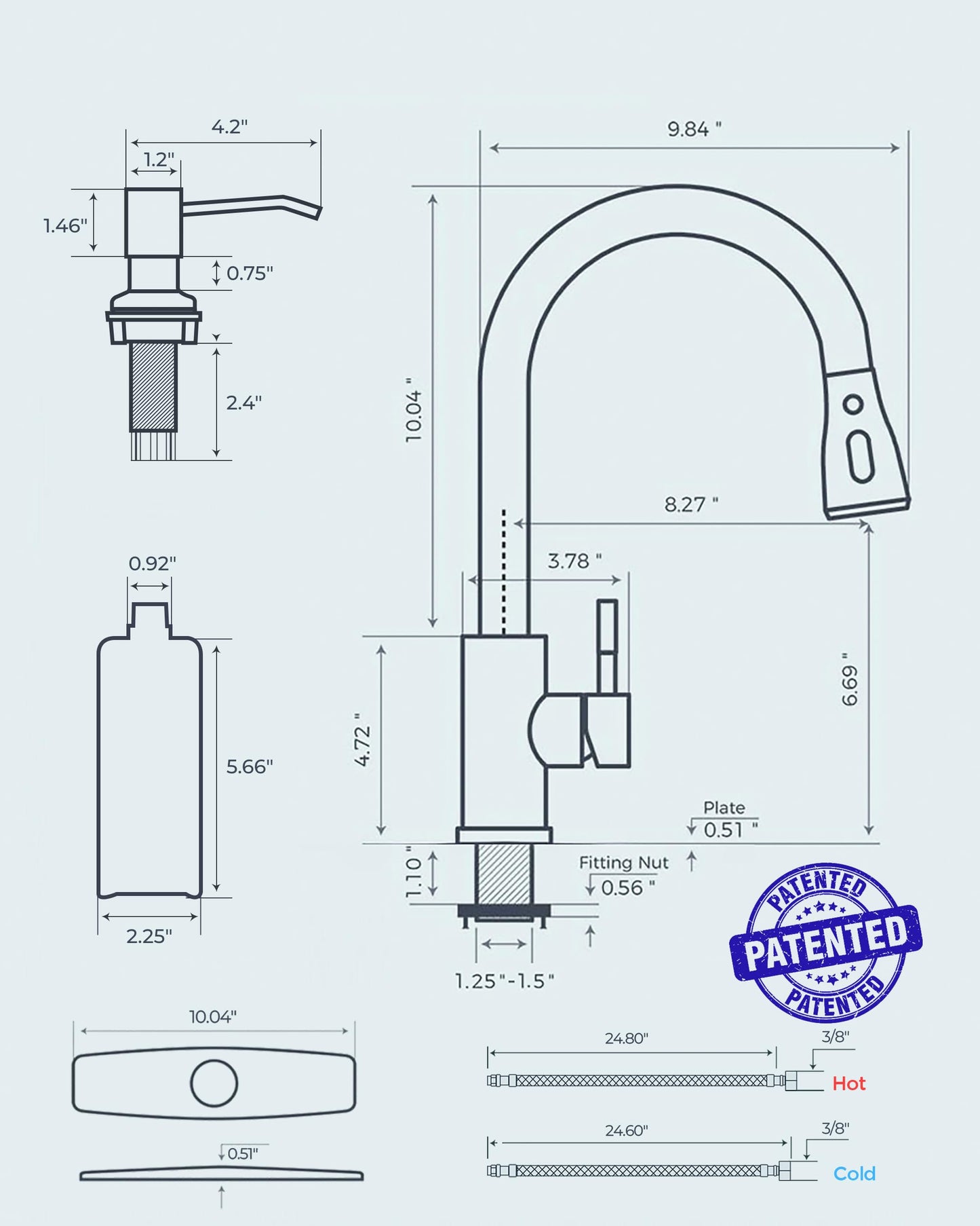 FORIOUS Black Kitchen Faucet with Soap Dispenser and Pull Down Sprayer, Bar High Arc Single Handle Classic 3 Modes Stainless Steel Faucet for Kitchen Sink Farmhouse RV Laundry Camper