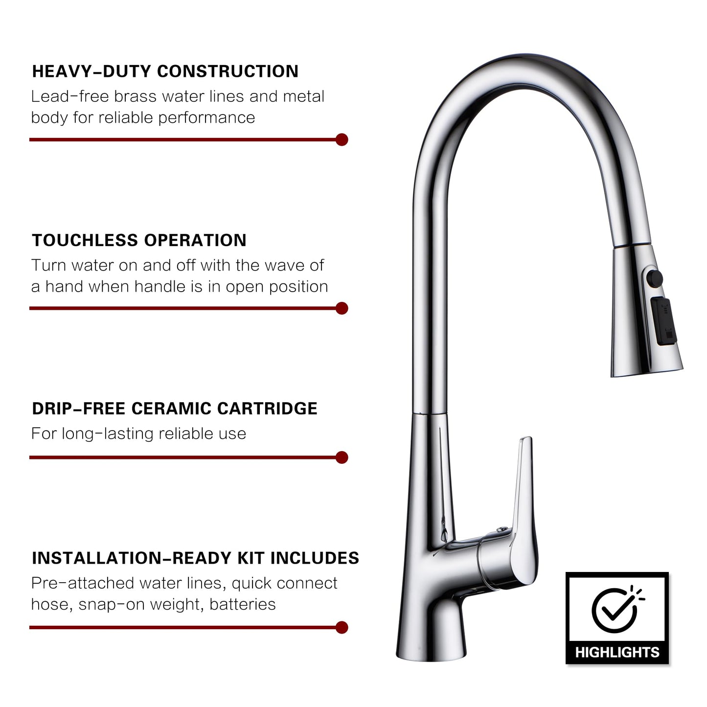 sumerain Touchless Kitchen Faucet with Pull-Down Sprayer,Single Handle Hands-Free Motion Sensor Kitchen Sink Faucet 360 Degree Swivel,Chrome