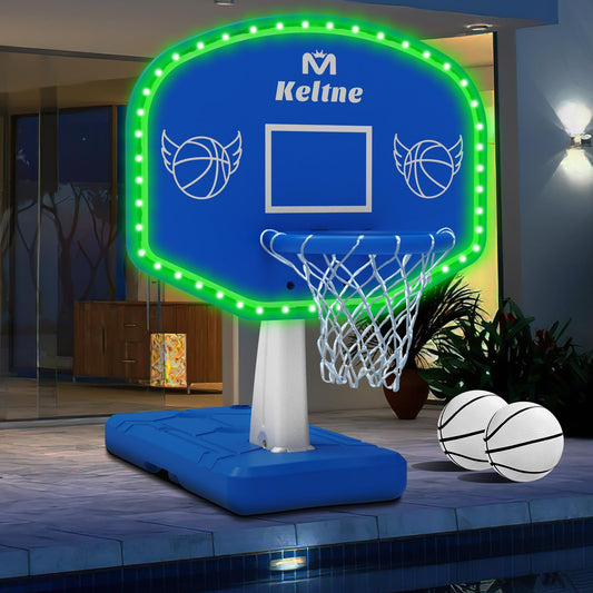 Dahivs LED Pool Basketball Hoop, Poolside Water Basketball Hoop with High-Brightness Colorful Solar Lights, Oversized Basketball Hoops for Pool with 2 Balls/Pump, Light-Up Pool Games for Adults Teens.