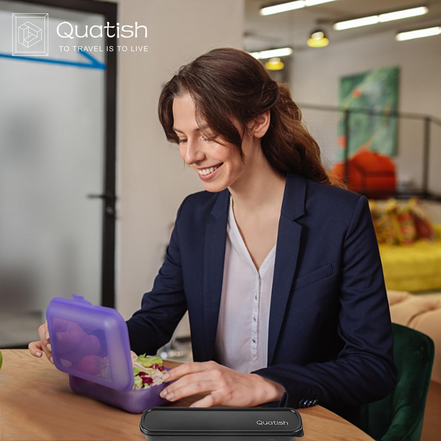 Travel Utensils with Case, Quatish 5 Piece Stainless Steel Silverware Set for Work, Portable Reusable Travel Cutlery Set, Fork and Spoon Set for Picnic, Camping, Gadgets, Lunch Box for Men, Black