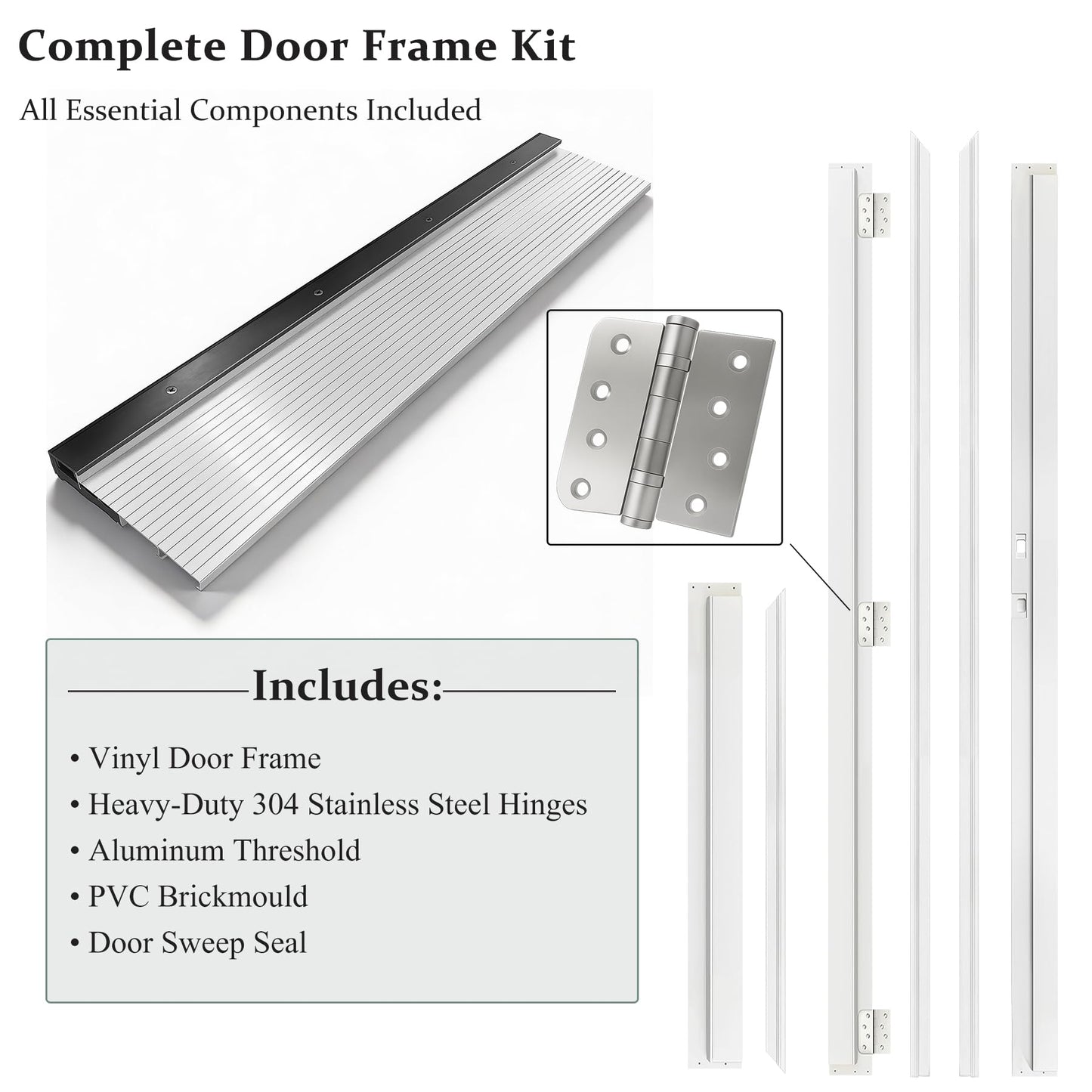 Fiberglass Entry Door 36x80'', French Exterior Door Right Hand Inswing Black Finished Frosted Glass Knock-Down Door, Vinyl Frame and Brickmould Included