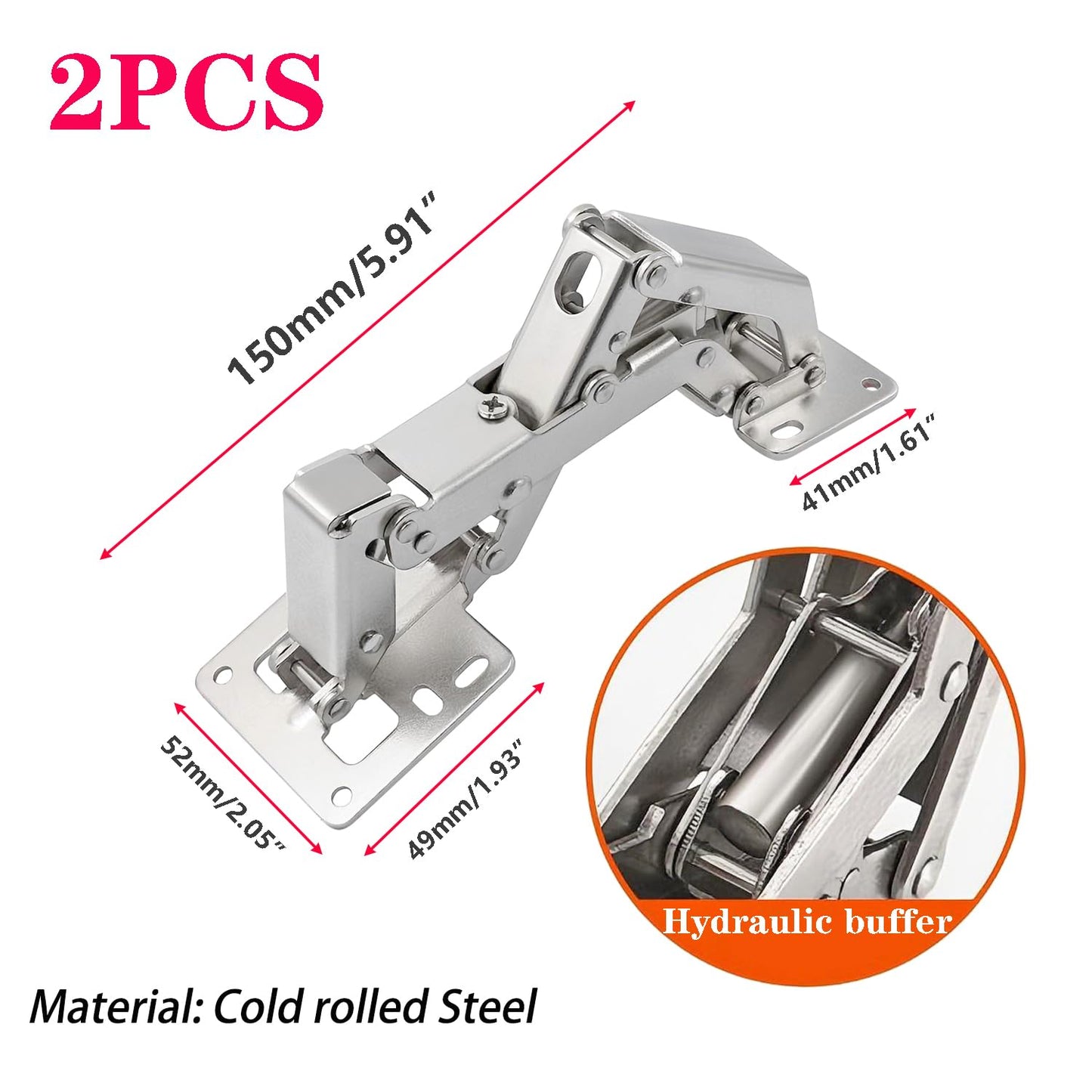 Qrity 2 PCS 175 Degree Hinges Soft Close Hinge, Frameless Hydraulic Cabinet Doors Hinges, Adjustable Mounting Hinges for Cabinet, Cupboards, Wardrobe