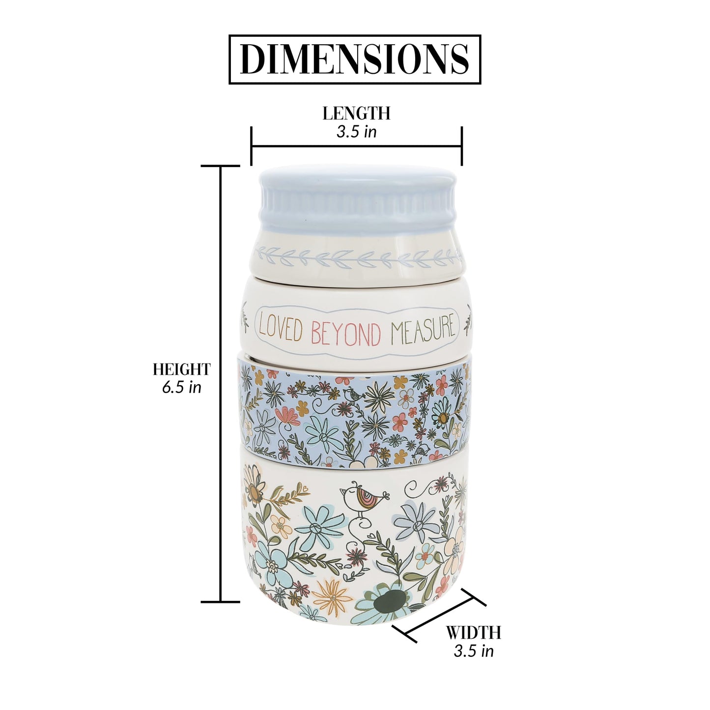 Pavilion Gift Company - Measure - 6.75" x 3.5" Ceramic Stacked Measuring Cups Love Appreciation Baking Kitchenware