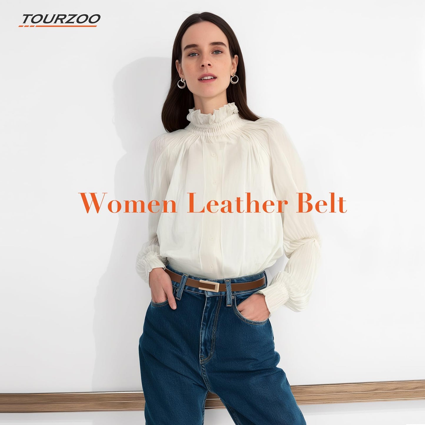 TOURZOO Genuine Leather Belts for Women Skinny Waist Belt for Dresses Jeans Pants with Gold Buckle