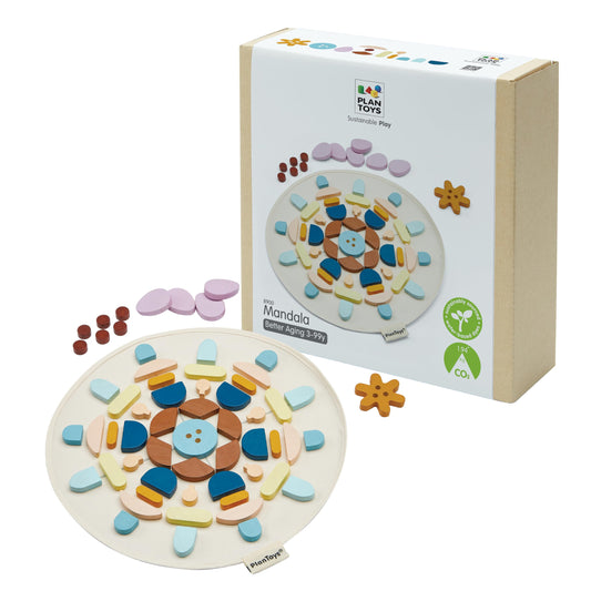 PlanToys® Wooden Mandala Set for Montessori Inspired Open Ended Play | Sensory, Creative and Spatial Learning Activity | Eco Friendly Wooden Mandala Pieces for Mindful Play
