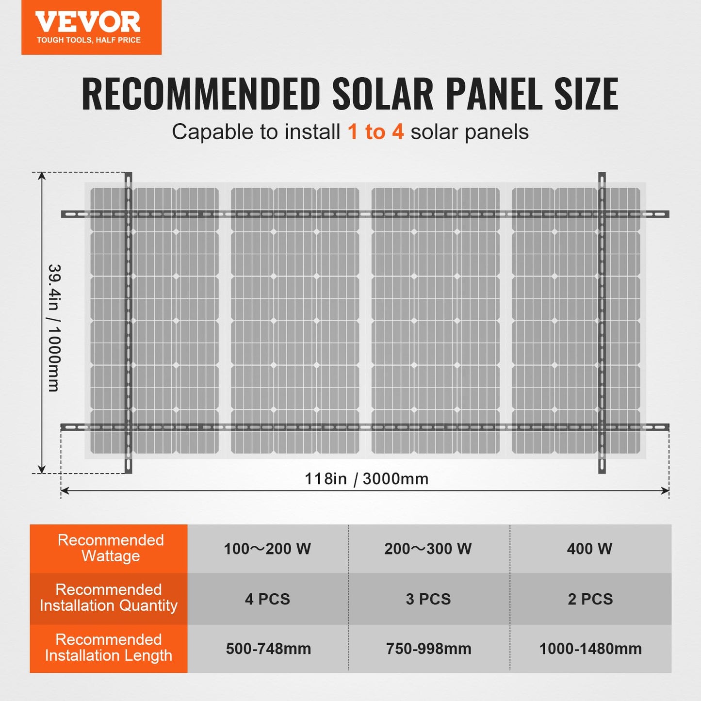 VEVOR Solar Panel Mounting Brackets, 30-60 Adjustable Multi-Piece Brackets for 1-4PCS Panels, Carbon Steel Ground Mount Stand for Farms, RVs, Boats, Off-Grid System