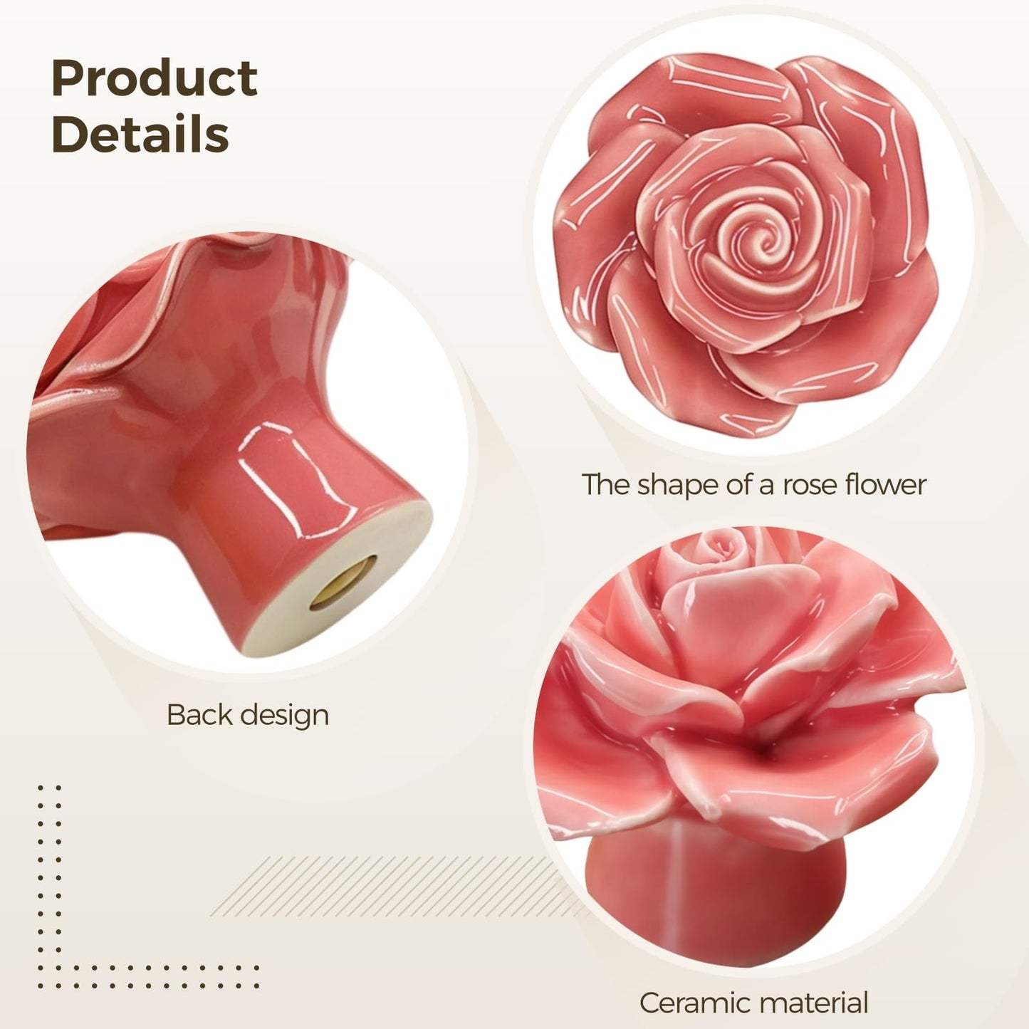 Skdqiee Pink Rose Drawer Pulls, 12 Pcs Ceramic Rose Cabinet Knobs, Flower Cabinet Knobs, Rose Flower Drawer Knobs for Wardrobe Cupboard Closet Room Dresser Armoires