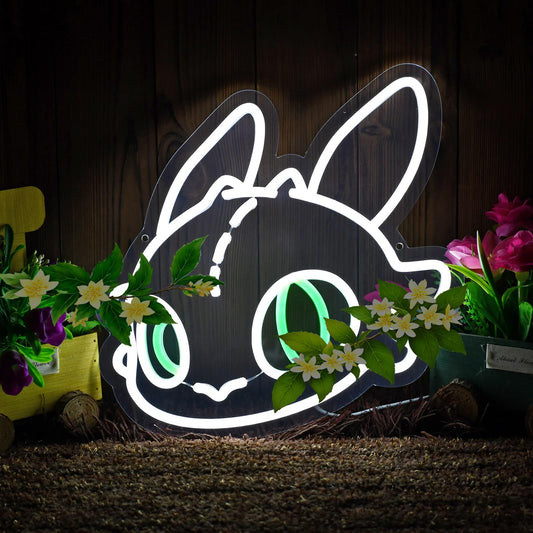 KAQRI Dragon Neon Sign, LED Light for Wall Decor, Fantasy Bedroom Decor for Kids & Gamers, 13" x 12.4", Dimmable USB Powered, White Green(plants not included)