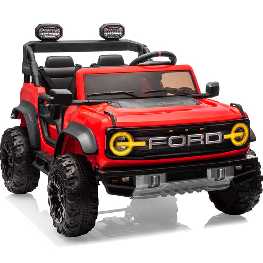 First Ride On Ford Bronco 24V Ride on Toys for Boys & Girls, 2 Seater Kids Electric Car with Remote Control, Kids Ride on Truck with Rear Wheels Suspension, Led Lights, Safety Belt (24V, Red)