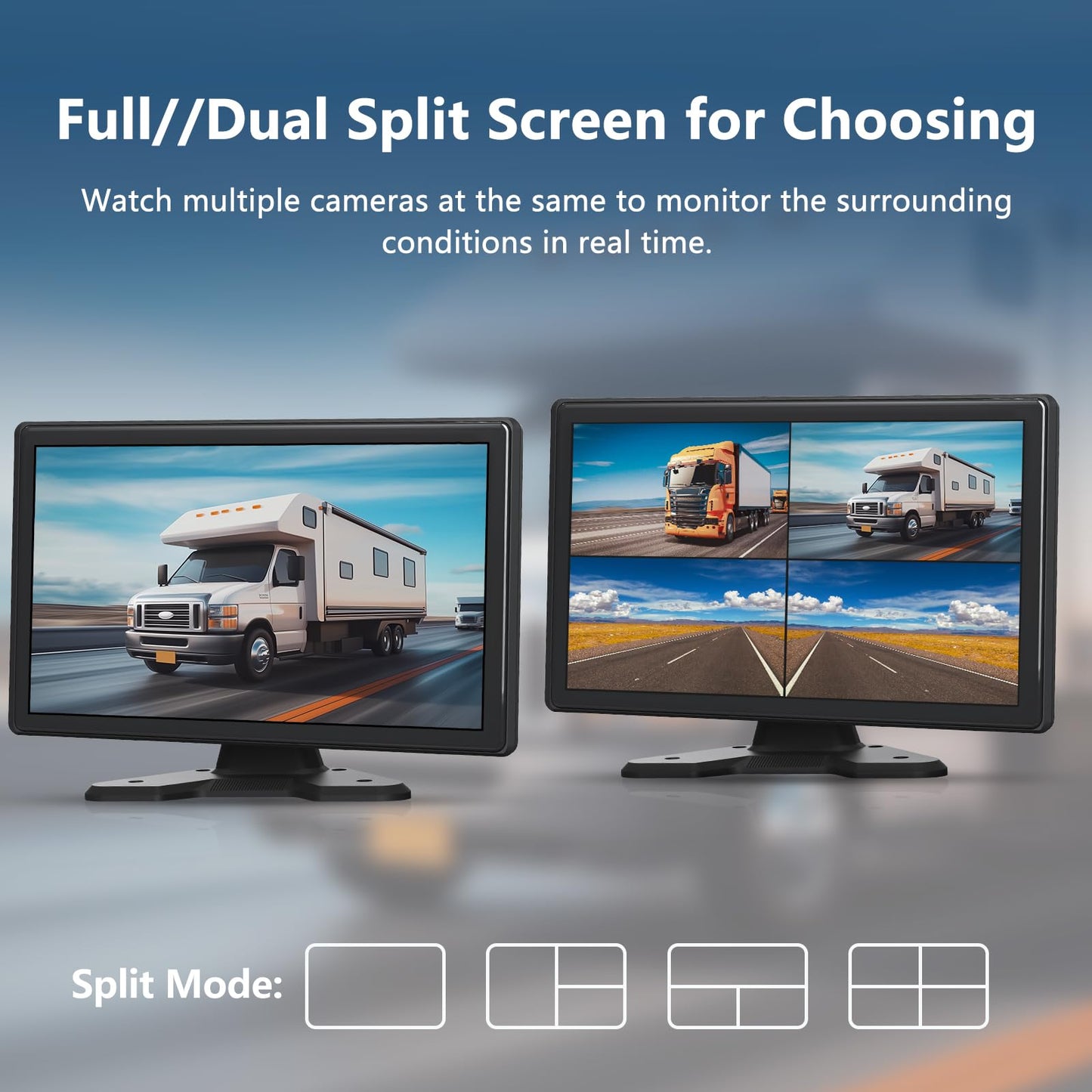 4 Channel Backup Camera System,Touchable 10.26 inch Monitor with DVR Stereo, 64GB Card, IP69 Waterproof, Nightvision 1080P Backup Camera for RV/Truck/Trailer Pickup,Rear Side Front Wired System
