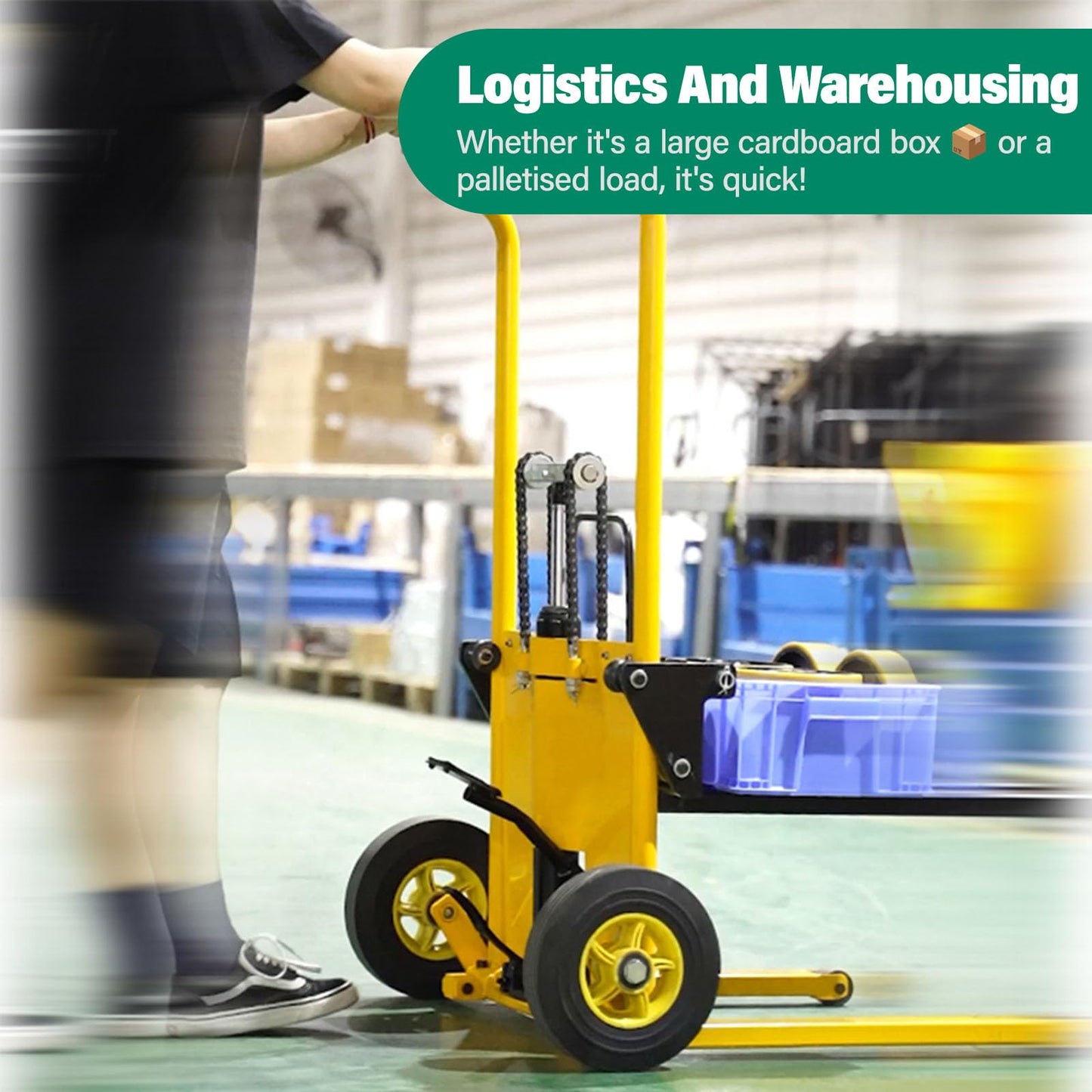 Foldable Hydraulic Material Lift Dolly, Pallet Stacker, 440lbs Capacity, Removable Steel Platform & Fork Arms, with Steer Caster, Winch Stacker (440 lb. Universal Wheel)