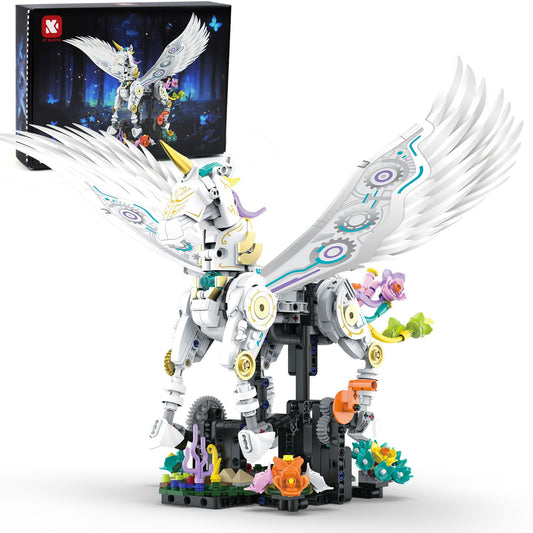 Gaitel Unicorn Building Blocks Set - STEM Toys for Girls & Boys Ages 8-14+, Crank-Powered Movement, Movable Wings & Legs, Flower Base, Birthday Gift for Kids & Adults, Home/Office Decor(817+Pieces)