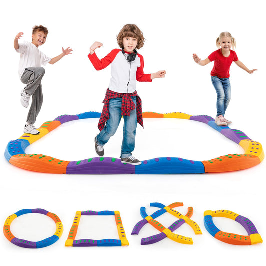 Costzon Wavy Balance Beam for Kids, 20-Piece Toddler Stepping Stones w/Textured Surface & Non-Slip Foot Pads, 180 LBS Weight Capacity, Coordination Blocks Gym Set, Obstacle Course Toys for Girls Boys