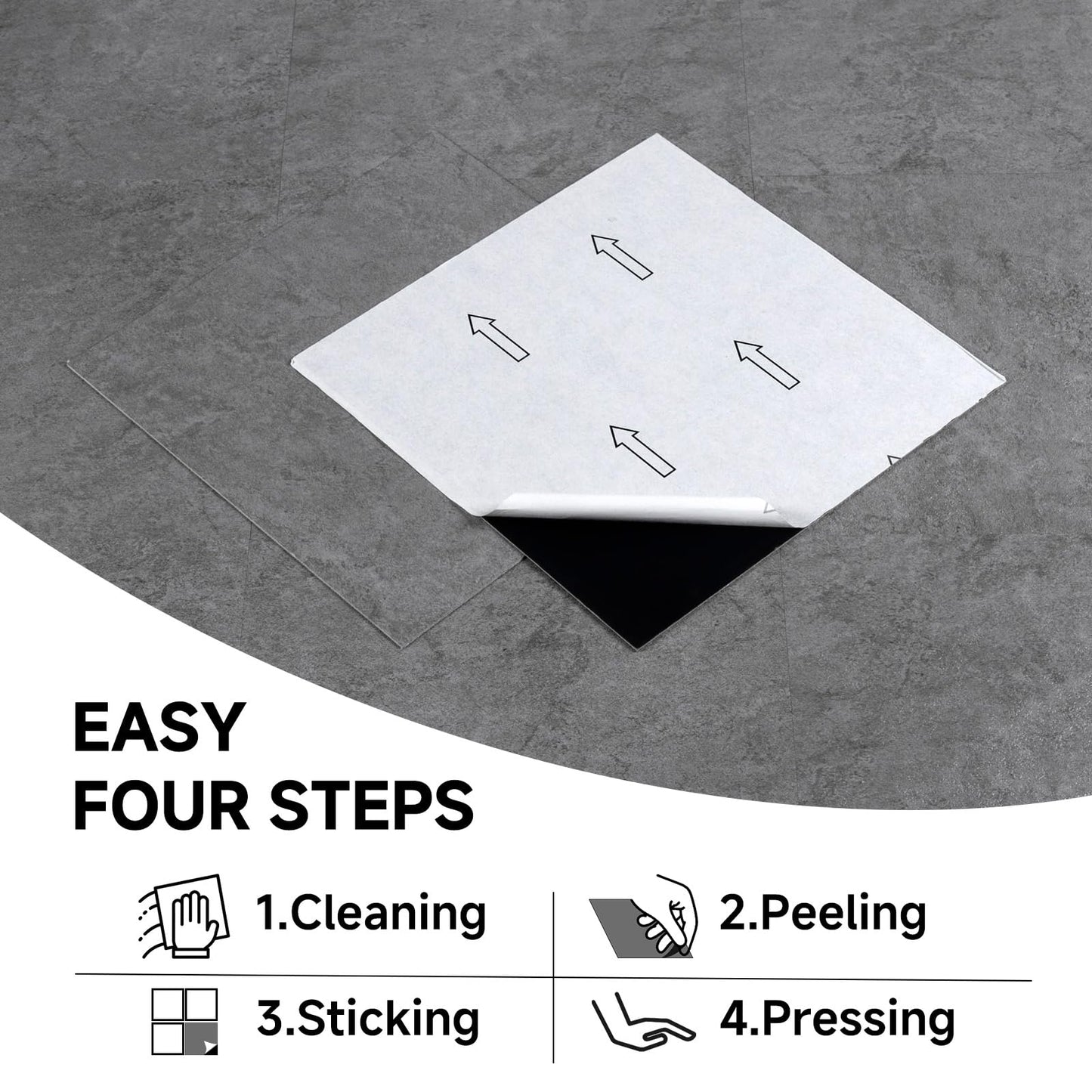 FLOREXP Peel and Stick Vinyl Floor Tiles, 12 ×12 inch 30-Pack Cover 30 Sq.Ft, Waterproof Vinyl Floor Tiles for Kitchen, Dining Room, Bedrooms, Dark Concrete