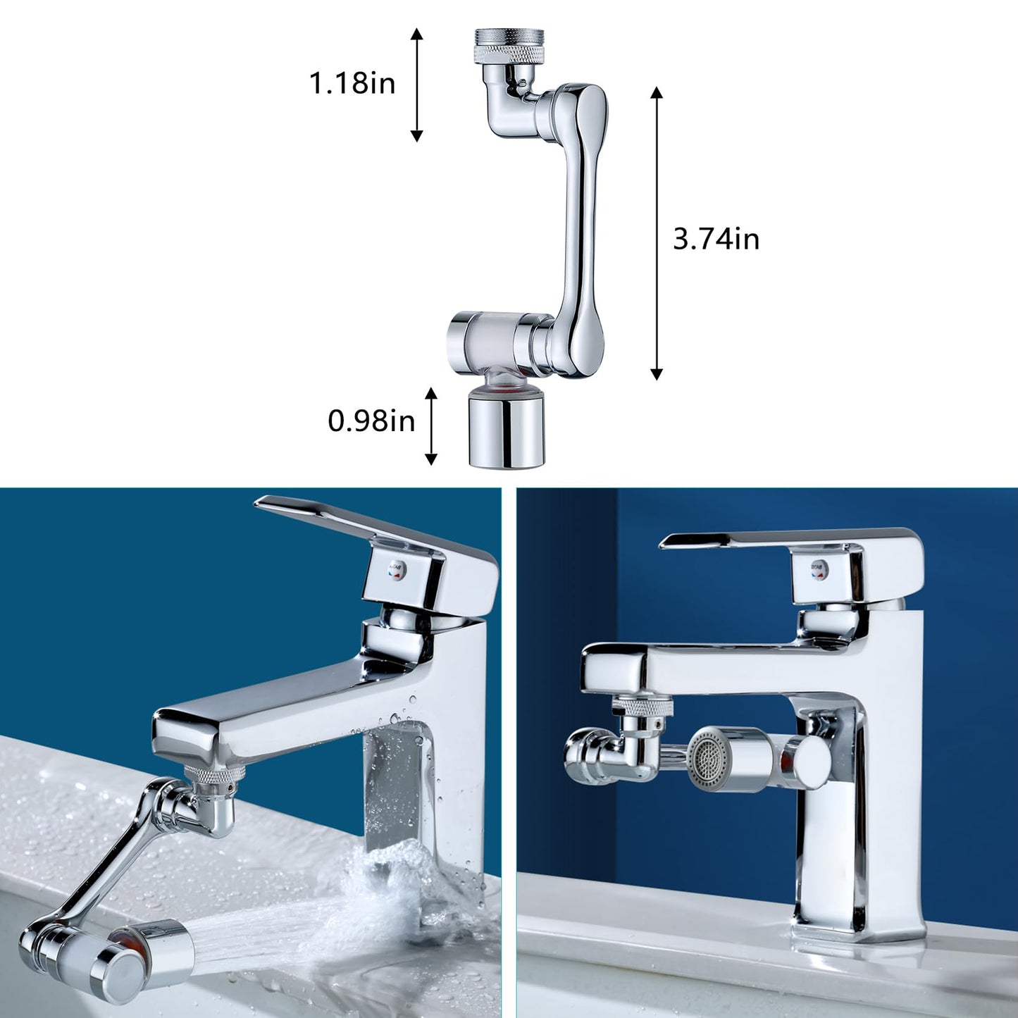1080°Swivel Faucet Extender with Filter, Sink Water Faucet Aerator Extension in Brass, Swivel Robotic Arm Bathroom Faucet Extender, Kitchen Rotating Extension with 2 Mode Splash