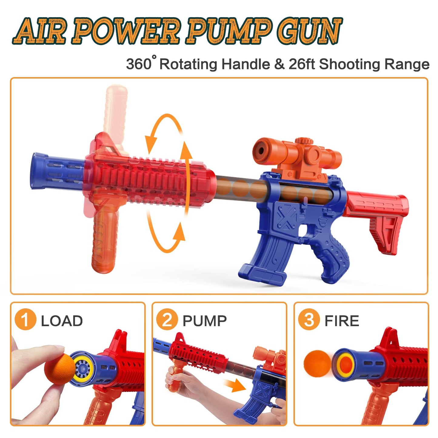 Marlrin Shooting Games Toys for Age 5 6 7 8 9 10+ Year Old Boys, Kids Toy Sports & Outdoor Game with Moving Shooting Target & 2 Popper Air Toy Guns & 24 Foam Balls, Gifts for Boys and Girls