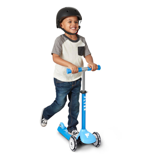 Radio Flyer Glider Jr. Scooter with Light Up Wheels, Blue, for Kids 2-5 Years Old, Lean-to-Steer, Adjustable Handlebar, Rear Foot Brake, Smooth Bearings, Comfort Grips, 3 Wheel Scooter for Kids