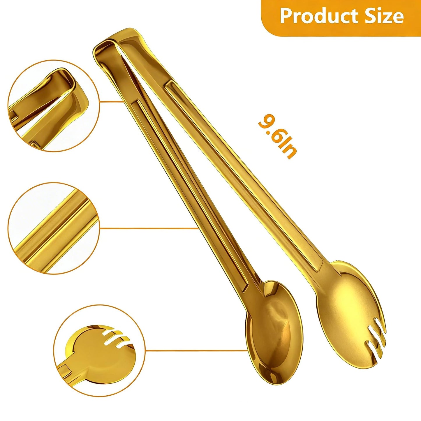 4 Pack Gold Serving Tongs Set with Serving Spoon, Stainless Steel Buffet Tongs Serving Utensils, Salad Tongs with Spoon & Fork Ends, 9 Inch Food Serving Tongs for Buffet, Catering, Party and Kitchen