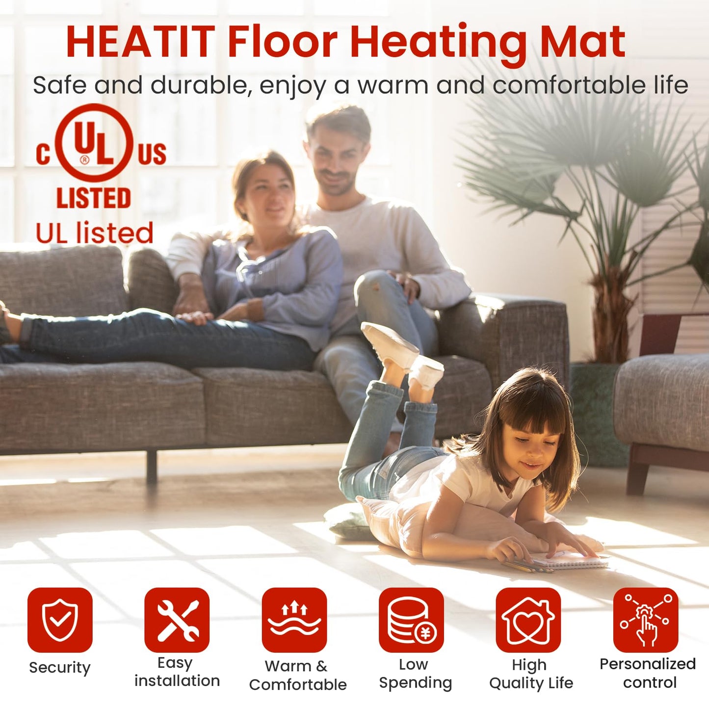 50 sqft HEATIT Warmmat Electric Radiant Self-adhesive Floor Heat Heating System & ET-72 Thermostat & Alarm Monitor