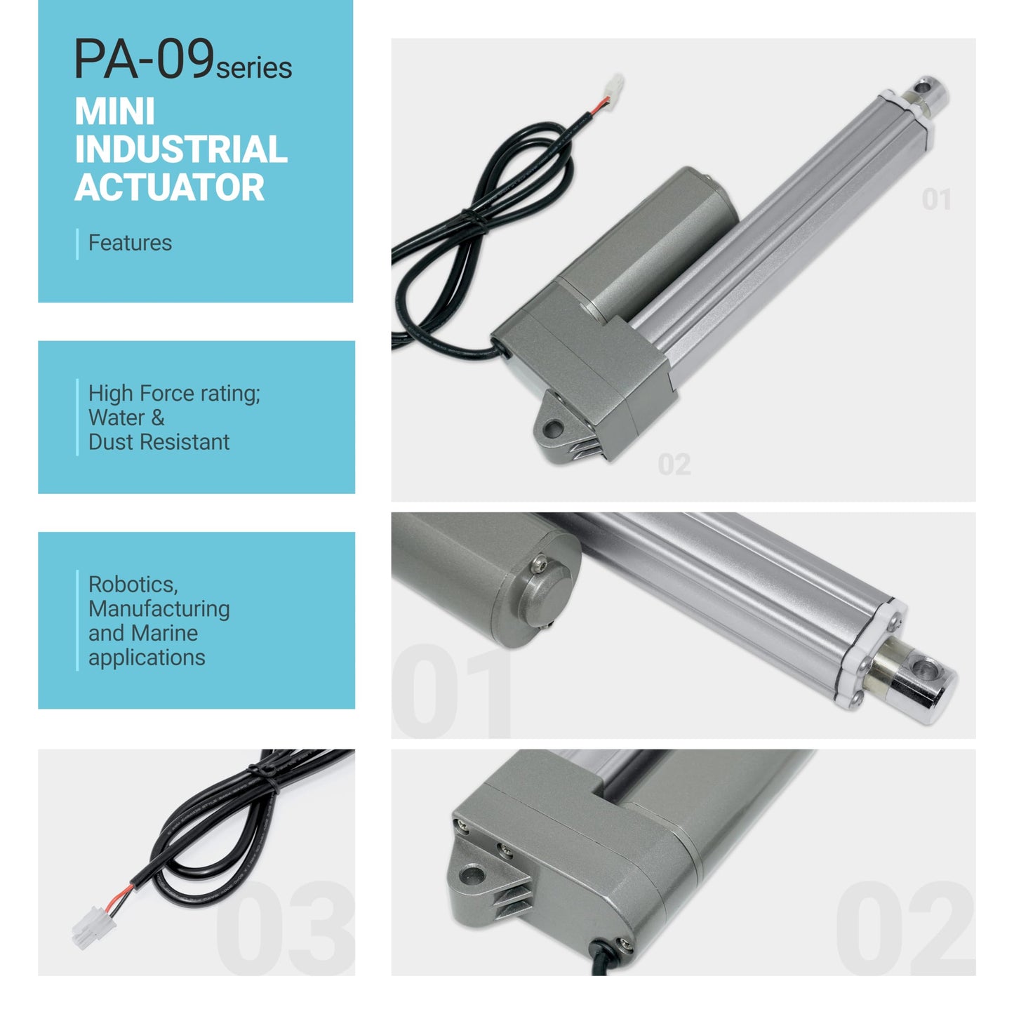Progressive Automations 24V Industrial Linear Electric Actuator - 6 inches Stroke, High Force 330 lbs, Stainless Steel Rod, Brushed DC Motor, Durable Stroke for Marine, Automation, Robotics, PA-09