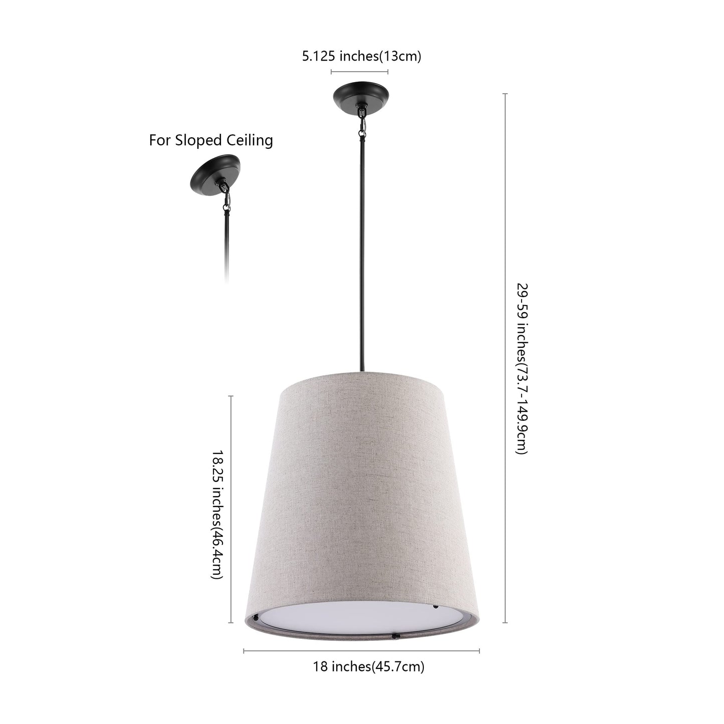 JONATHAN Y 18" Oil Rubbed Bronze 1-Light Iron and Linen Pendant Light, Modern Farmhouse Bohemian Empire Hanging Ceiling Fixture, Adjustable Height, LED Bulb Included JYL1314A