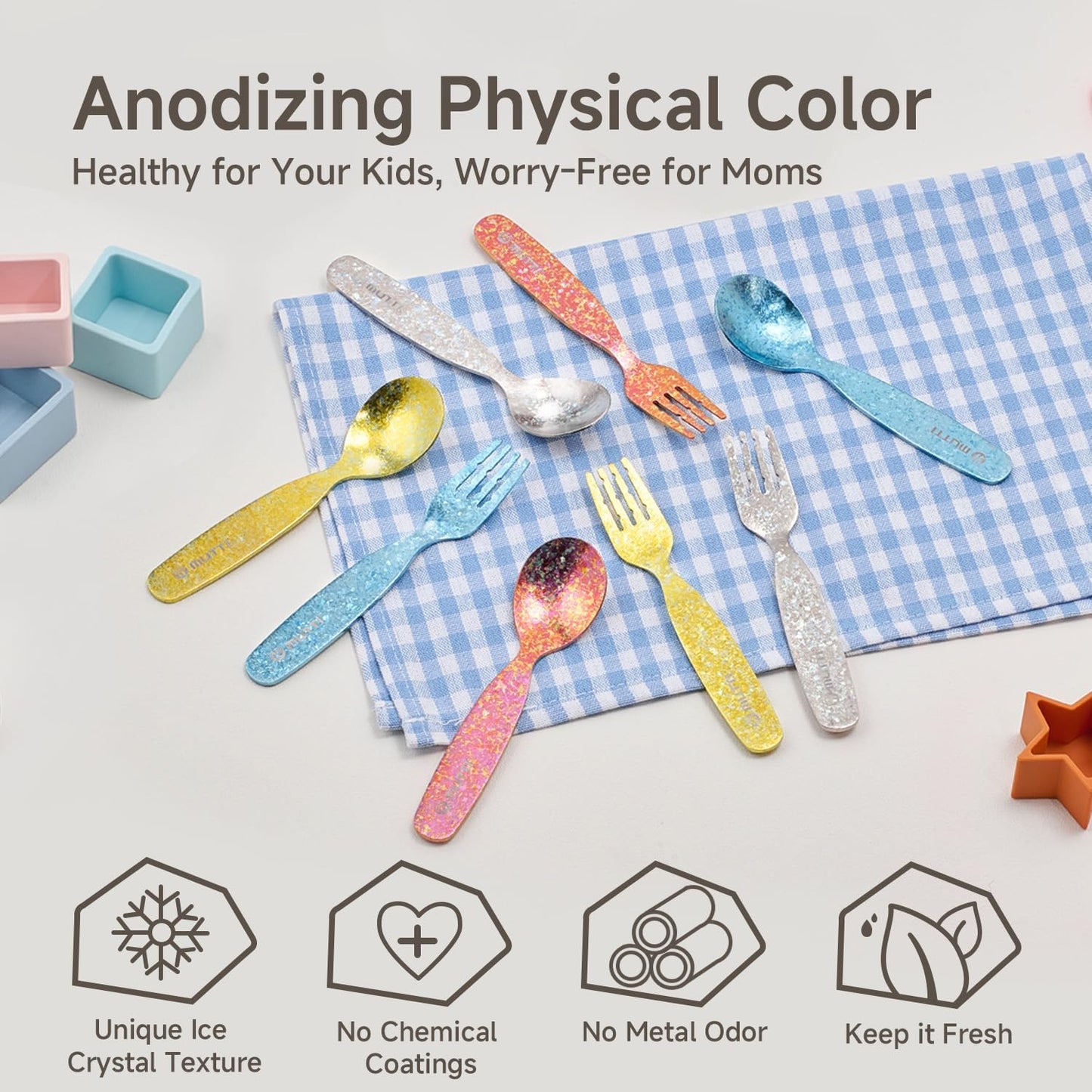 KINGSTONE Pure Titanium Toddler Utensils Set, 2-Piece Fork & Spoon Gift Set, Lightweight Kids Silverware for Self-Feeding Training, Easy Grip, BPA-Free, Dishwasher-Safe, Silver
