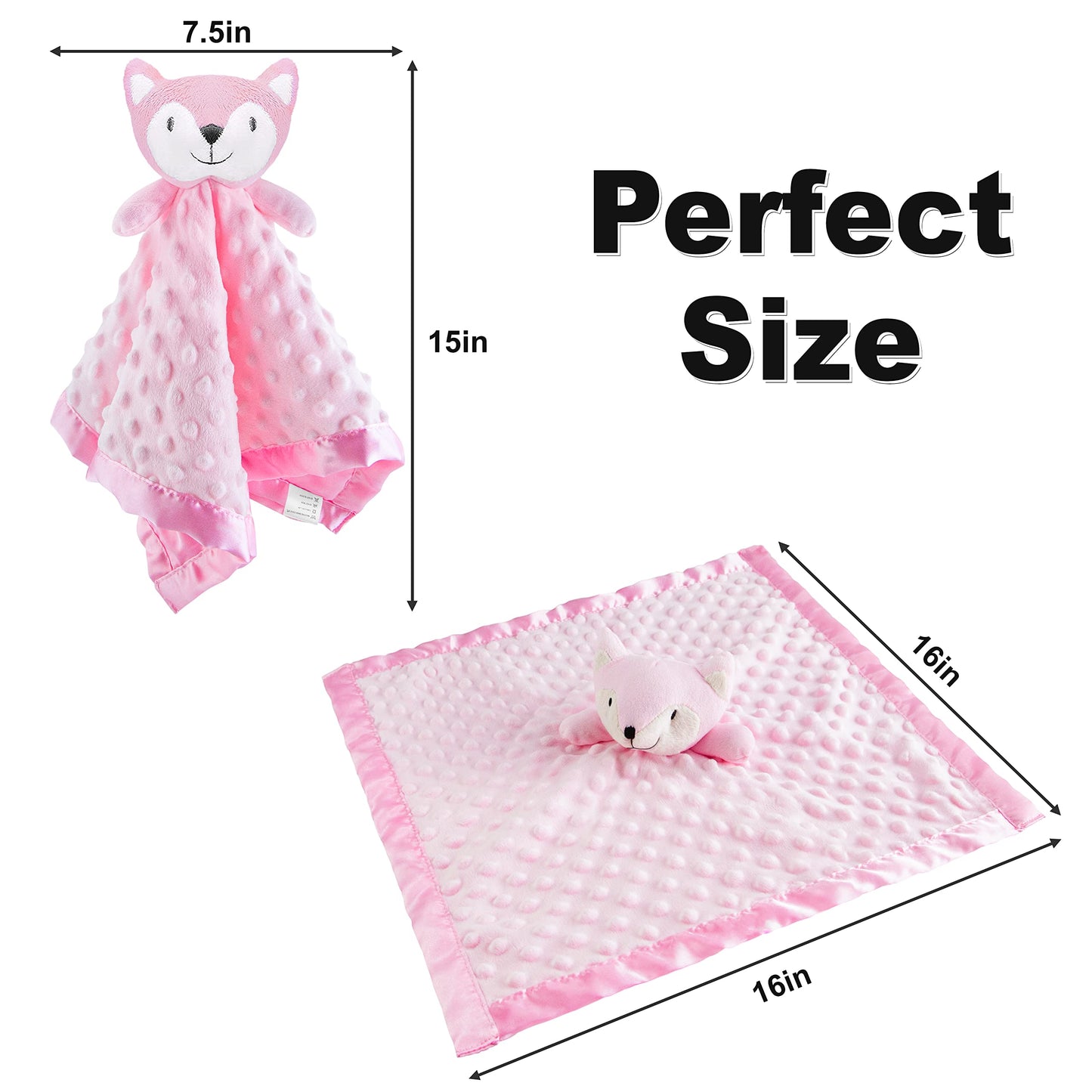Pro Goleem Loveys for Babies - Soft Security Blanket Baby Snuggle Toy Newborn Stuffed Animals Baby Gifts for Girls, Pink Fox 16 Inch