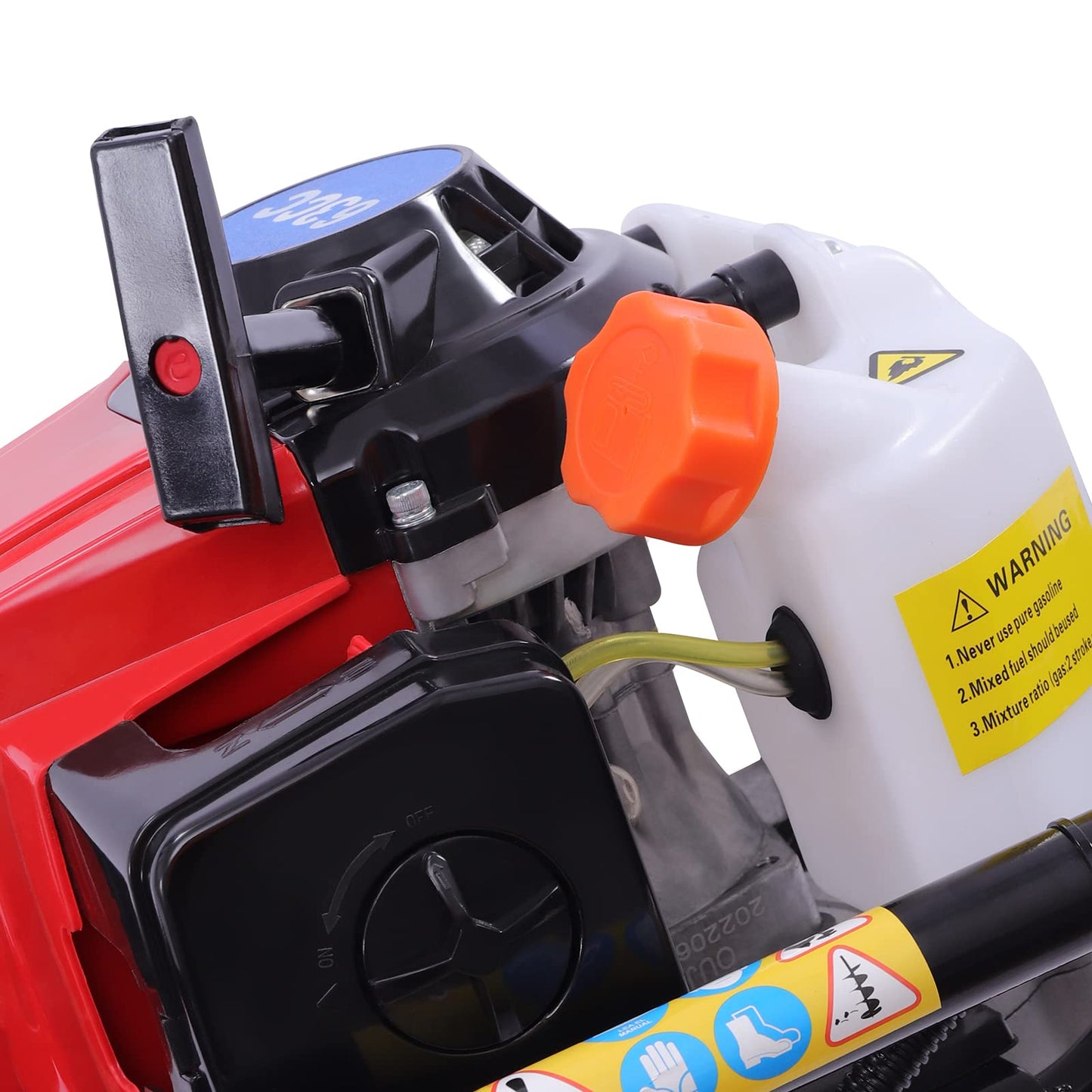 63CC 2-Stroke Post Hole Digger, 3HP Gas Powered Post Hole Diggers Gasoline Trench Digger Single-Cylinder Air-Cooled Gas Post Hole Digger w/ 12in Single Leaf Drill Pipe for Farmland Garden Planting