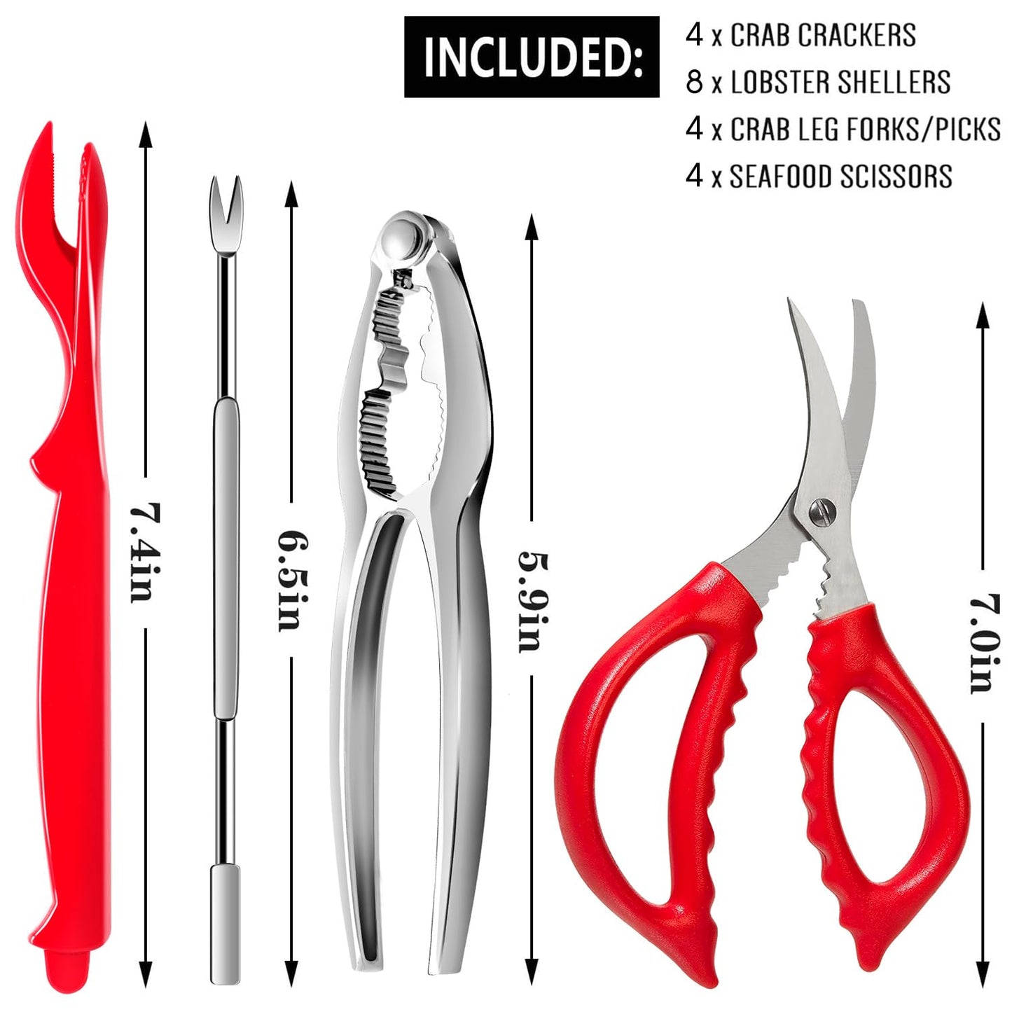 20 Pcs Seafood Tools Set - Crab Lobster Crackers Stainless Steel Forks Opener Shellfish Lobster Crab Leg Sheller Seafood Scissors,2Set