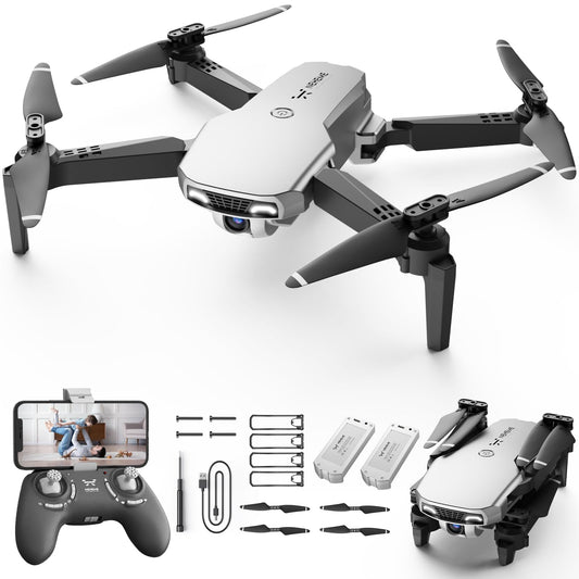 NEHEME Drones for Kids with Camera - Remote Control Helicopter Toys Gifts for Boys Girls, 1080P HD FPV RC Quadcopter for Adults, One Key Start/Land, Altitude Hold, Gravity Control, 2 Batteries, Silver