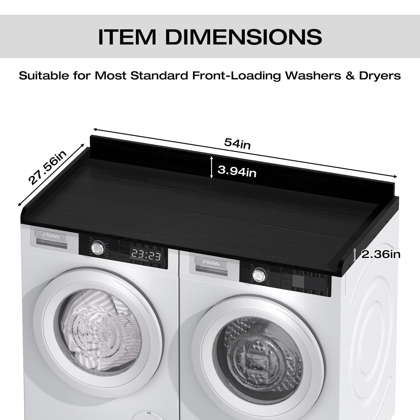 Washer Dryer Countertop, Washer Dryer Topper, Solid Wood Washers and Dryers Countertop, 54" Width x 27.5" Depth Laundry Countertop for Laundry Room Organization and Storage,Black