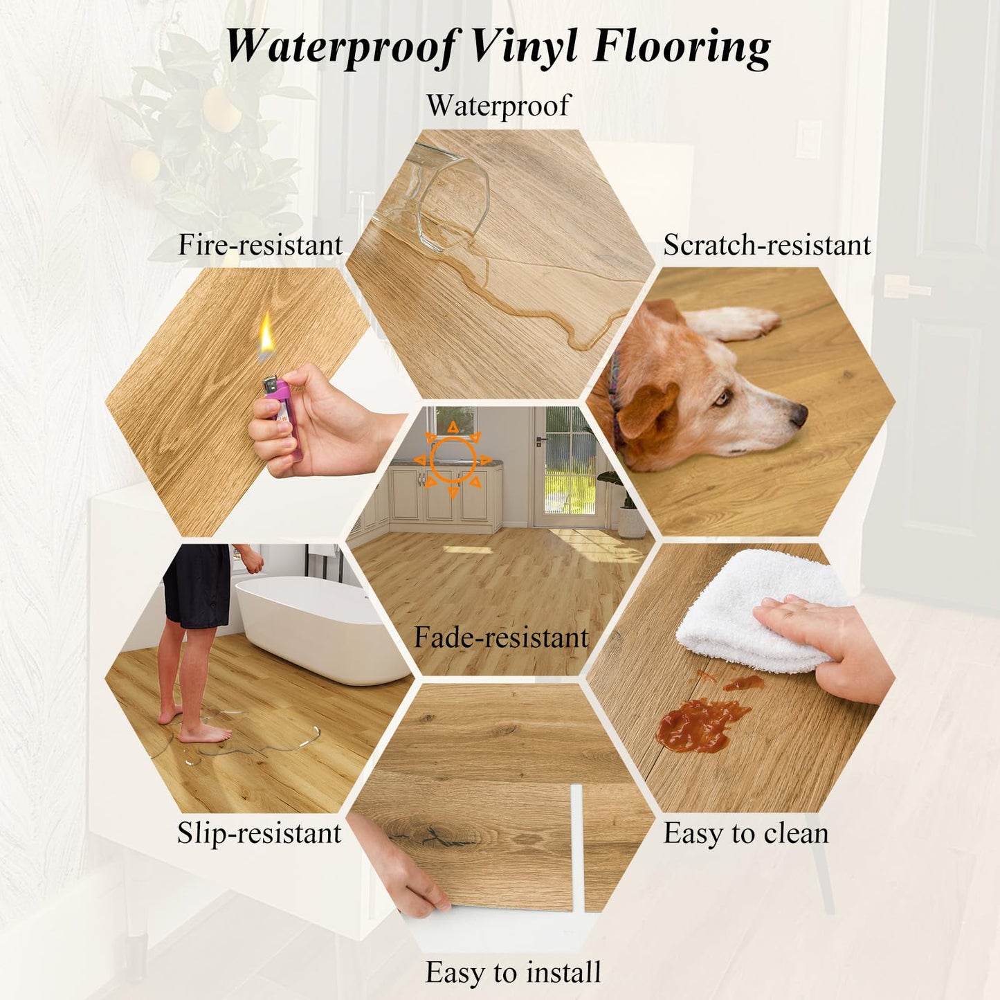 Mysflosy Peel & Stick Floor Tile, 36-Pack 54 Sq.Ft Waterproof Vinyl Flooring Self-Adhesive, Wood-Look Vinyl Planks for DIY Installation