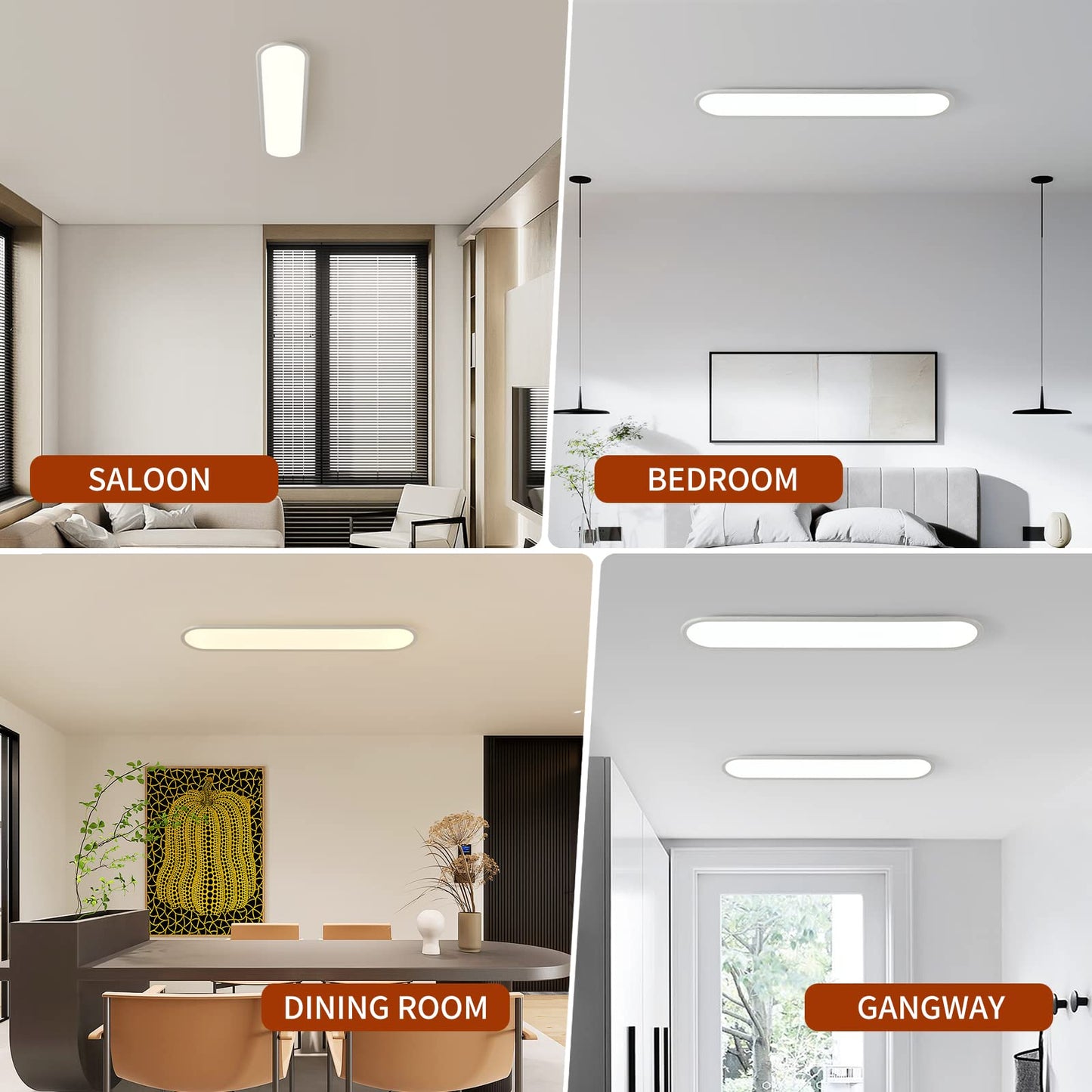 Ganeed 39.4 Inch Dimmable LED Ceiling Light, High Brightness Long Ceiling Lamps,3000-6000K Selectable Modern Ultra Thin Low Profile Light Fixture for Bedroom Kitchen Closet Hallway,White/48W