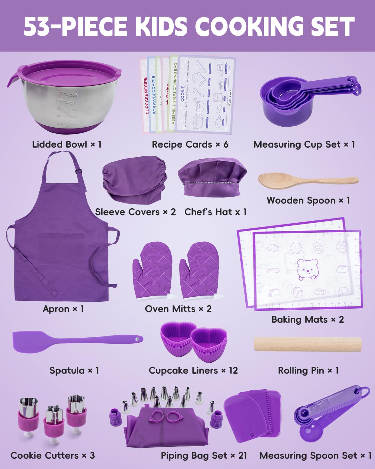 Kids Baking Set–Real Cooking Set for Kids with Kids Cooking Utensils & Kitchen Accessories, Measuring Tools & Baking Supplies,Great Gift for Pretend Play & Montessori Learning (Purple)