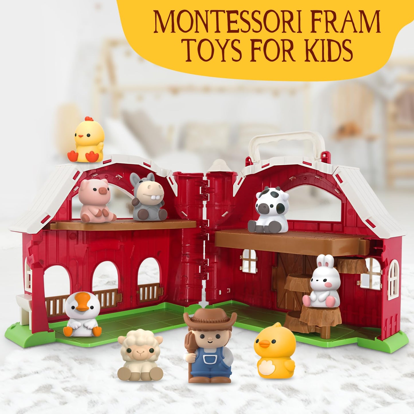SpringFlower Toddler Toys for 1 2 3 Years Old Boys and Girls, Big Barn Toy with Farm Animal,Educational Montessori Toys, Farm Pretend Playset Toy, Christmas Birthday Gift for Toddler Baby Boys Girls