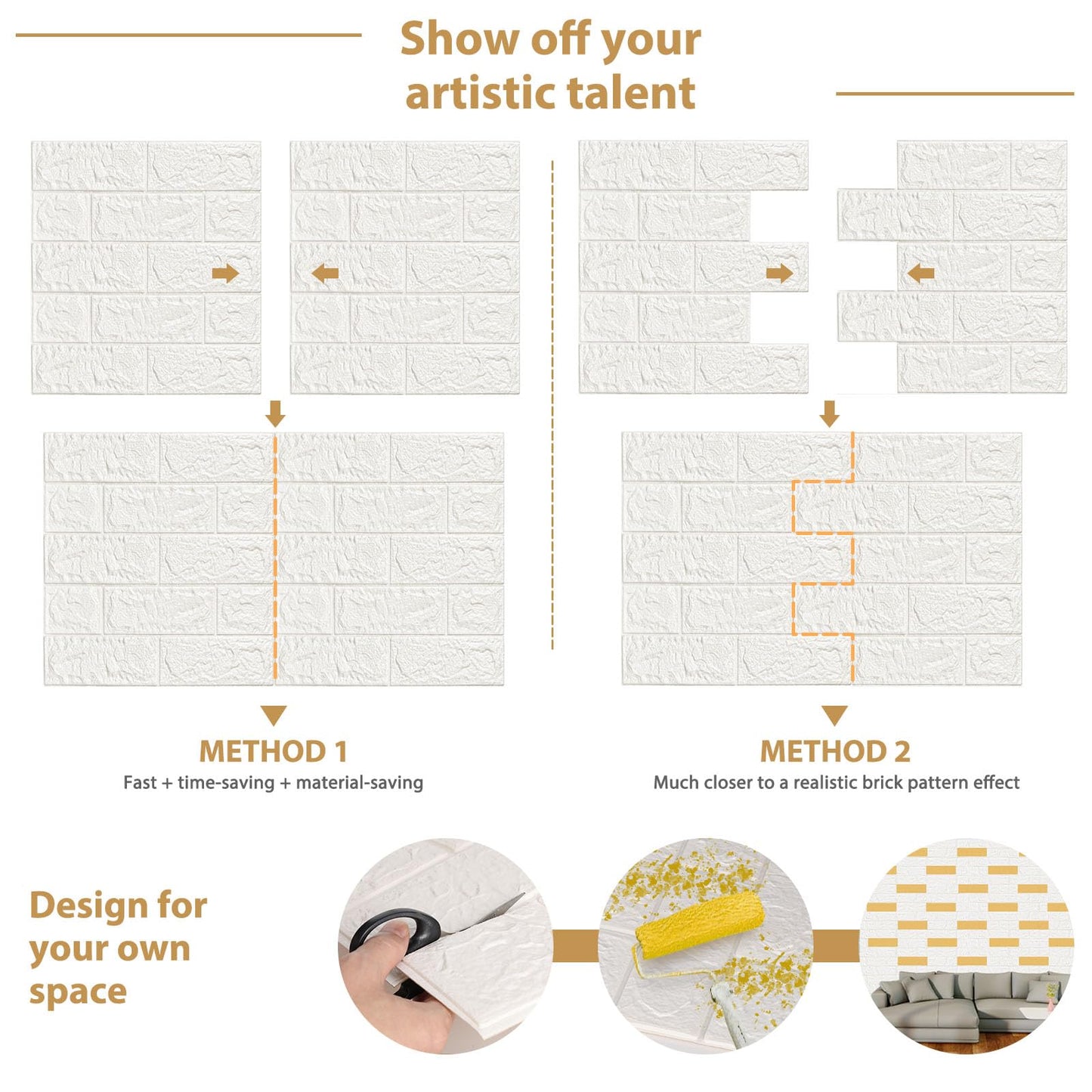 JOLOV 10 PCS 3D Wall Panels Peel and Stick - PE Foam DIY Self Adhesive, Waterproof, Perfect for Interior Wall Decor in Bedroom & Living Room (10)