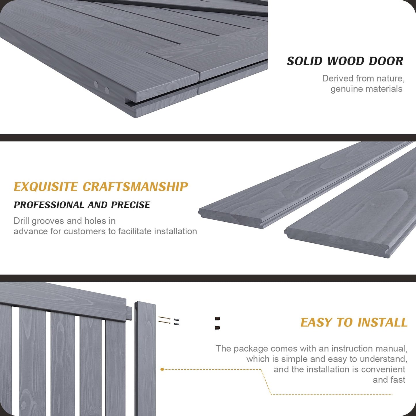 FREDBECK 36in x 96in Gray Wood Barn Door Slab with 6.6ft (79inch) Barn Door Hardware Track Kit Included, Double Surfaces,Simple Assembly is Required,K-Frame,Grey