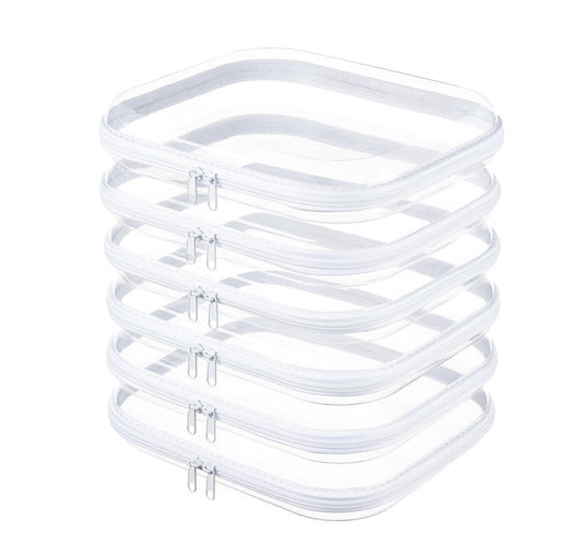 WELPIRT 6-Pack Large Clear Hard Shell Zipper Pouches, Clear Zipper Bags, Hard Case Pouches for Purse & Diaper Bag Organizer,and Travel Essentials（6L）