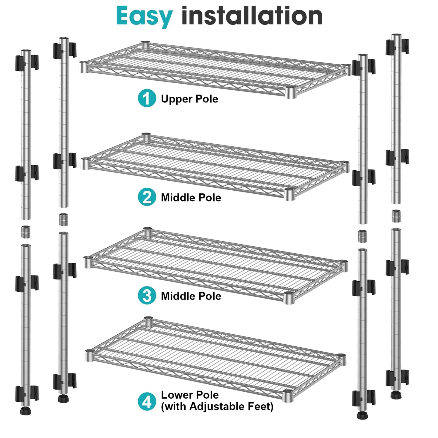 Wnkelo Heavy Duty Wire Shelving Unit 4-Tier Adjustable Metal Storage Rack Steel Shelves Metal Wire Shelf for Pantry Laundry Room Closet Garage Kitchen 2200 lbs Capacity 13.8”D x 30”W x 59”H
