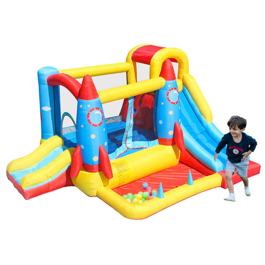 AirMyFun Inflatable Bounce House,Bouncy Castle with Air Blower,Play House with Ball Pit,Inflatable Kids Slide,Jumping Castle with Carry Bag(Rocket Theme)