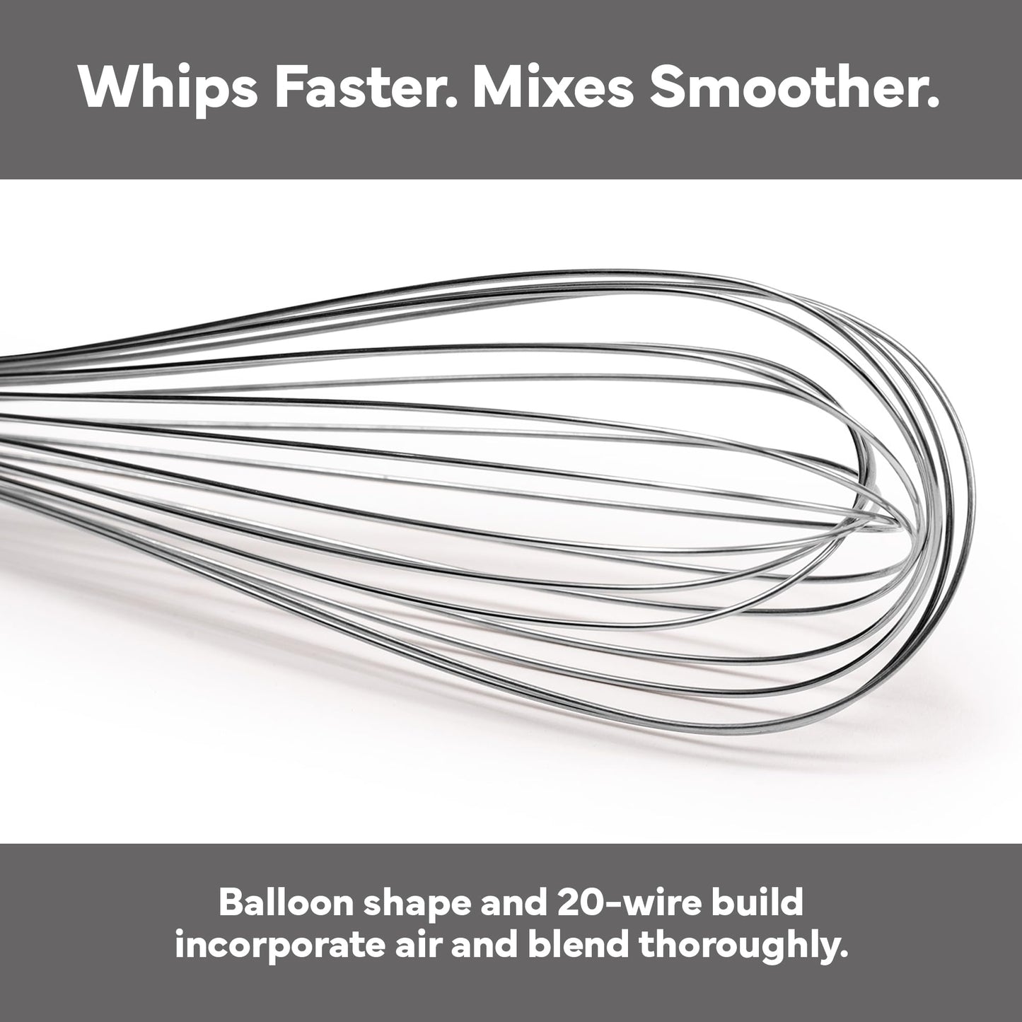 Misen Stainless Steel Balloon Whisk - Dishwasher Safe - Ergonomic Silicone Grip, Versatile Cooking Whisk for Eggs, Durable Construction - Professional-Grade Kitchen Tool - Gray