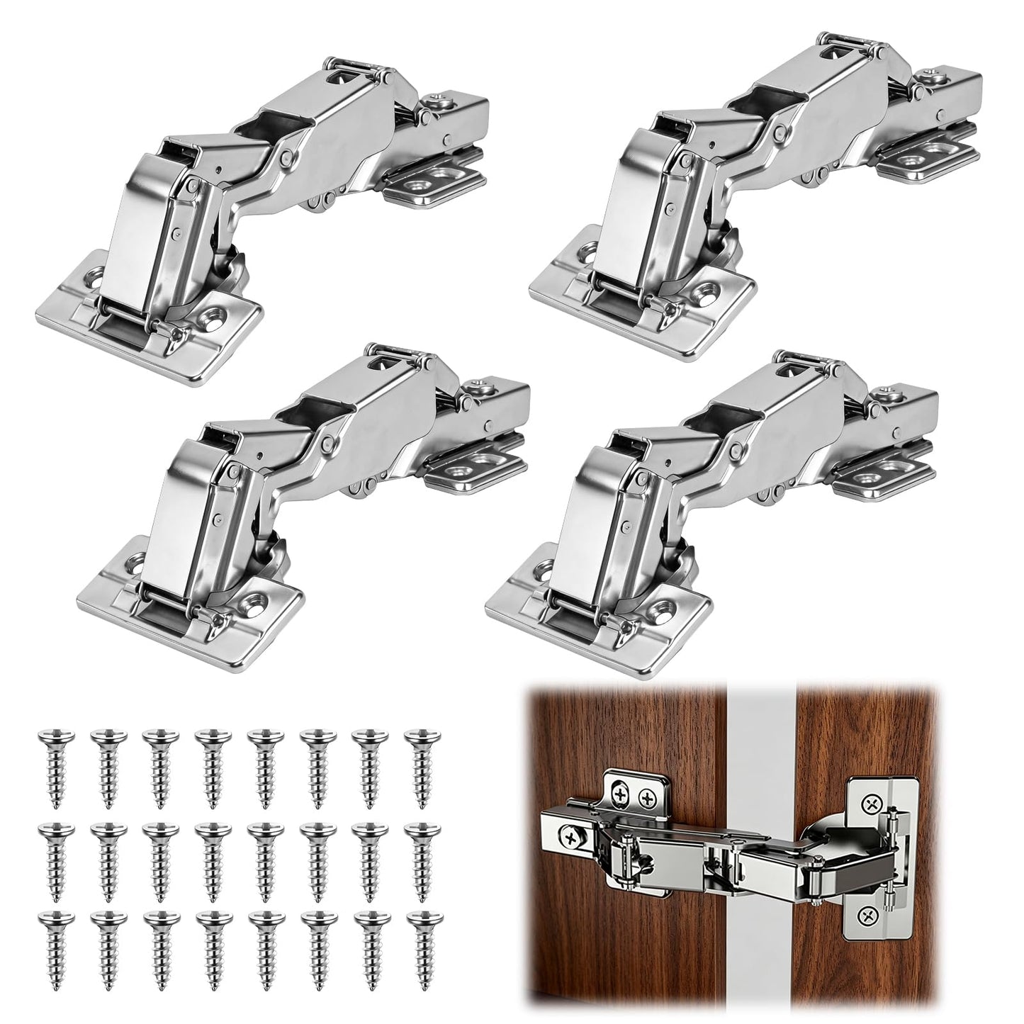 TopDirect 4 Pack Frameless Kitchen Cabinet Hinges,170 Degree Concealed Hydraulic Dampened Closing Door Hings for Closets,Storage Cabinet,Bookshelf Full Overlay Folding Cabinet Hinge Buffer Damper