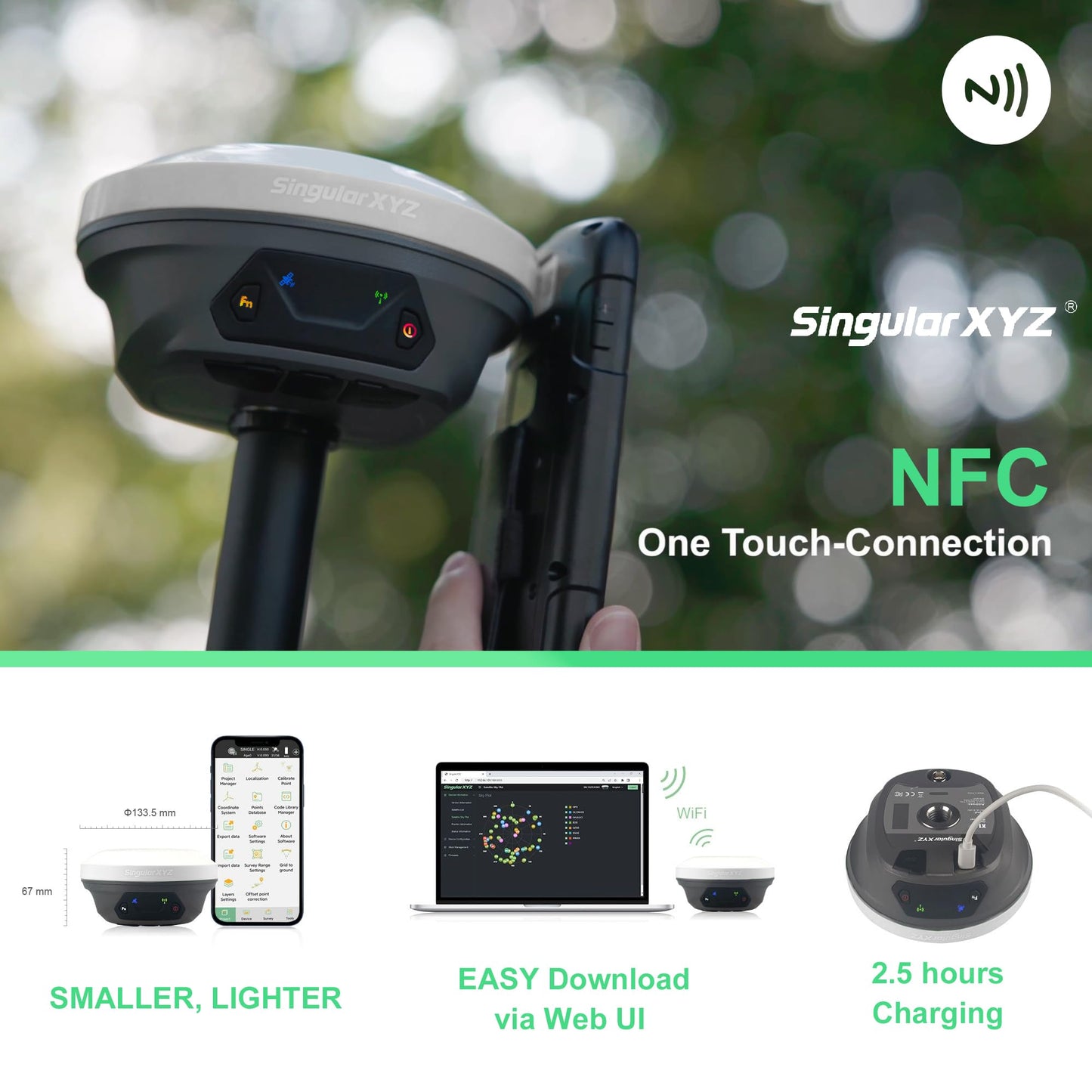 E1 GNSS Survey Equipment 20 Hours Endurance RTK GPS with IMU Rover & Base Handheld Collector with Survey Software RTK Surveying Equipment,1408 Channels, 15km UHF Range,60° Tilt Survey